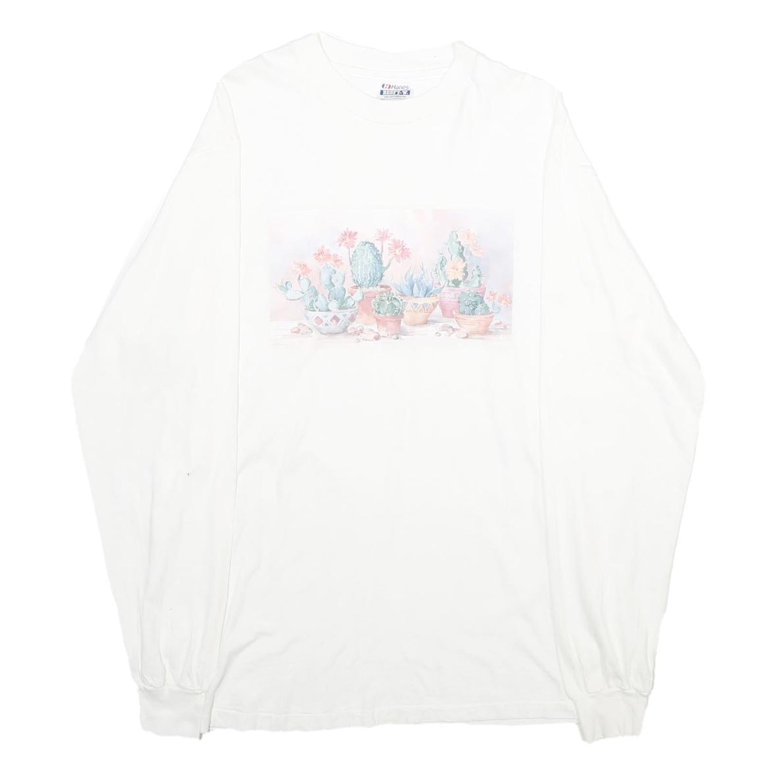 HANES Mens White Cotton Graphic Long Sleeve Crew Neck L Shirt Floral Print Refurbished - N/A refurbished available on Cerqular