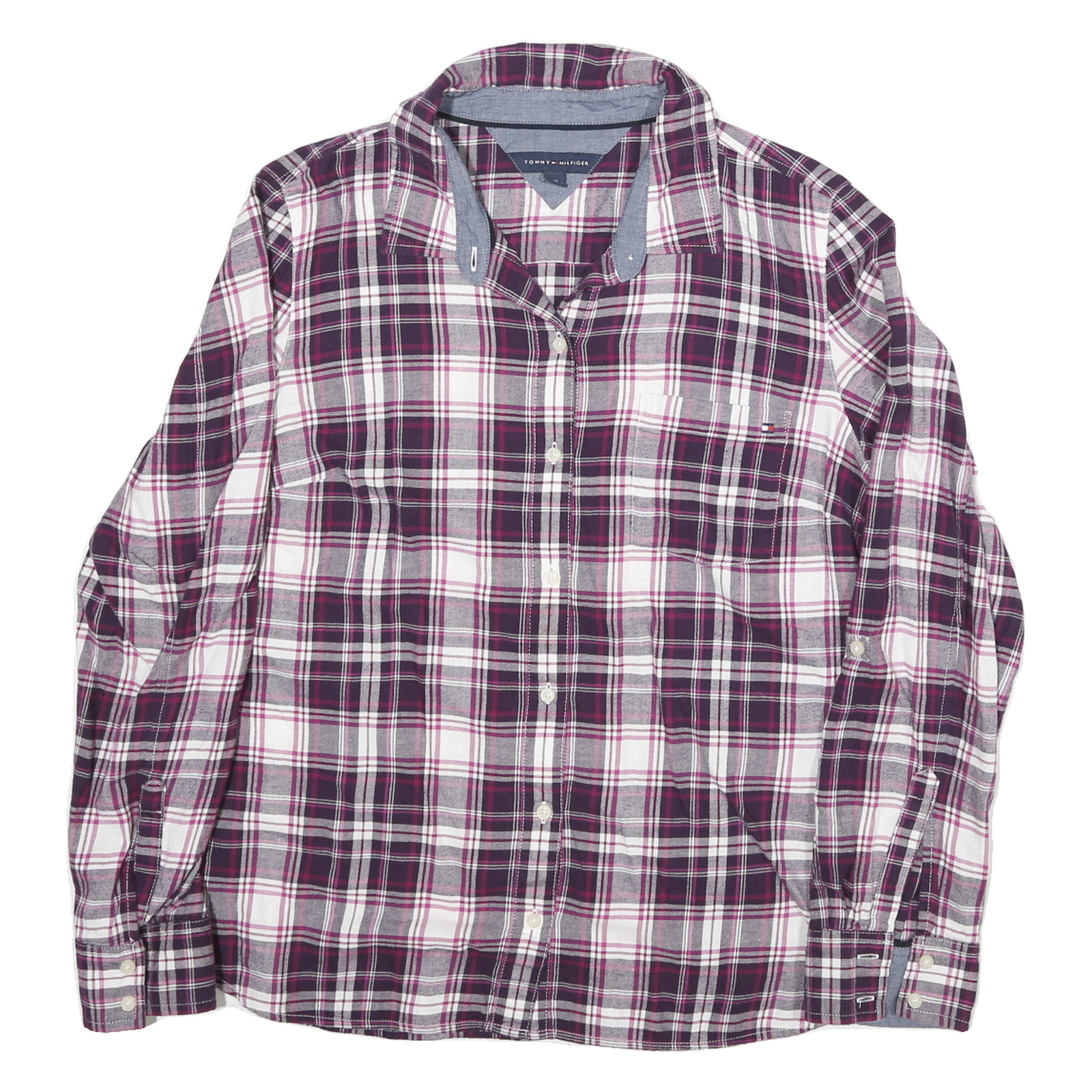 TOMMY HILFIGER Womens Purple & White Check Shirt L Cotton Blend Casual Stylish Refurbished - N/A refurbished available on Cerqular