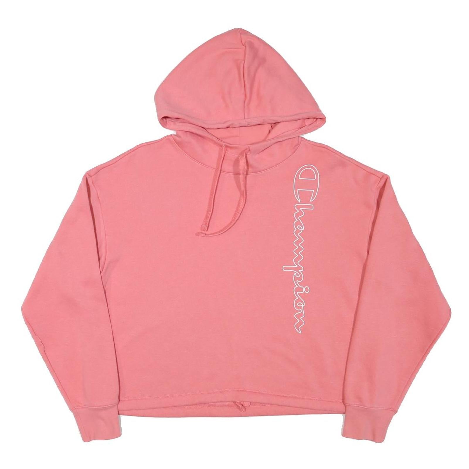 CHAMPION Womens Pink Cotton Blend Pullover Hoodie L Cropped Drawstring Refurbished - N/A refurbished available on Cerqular