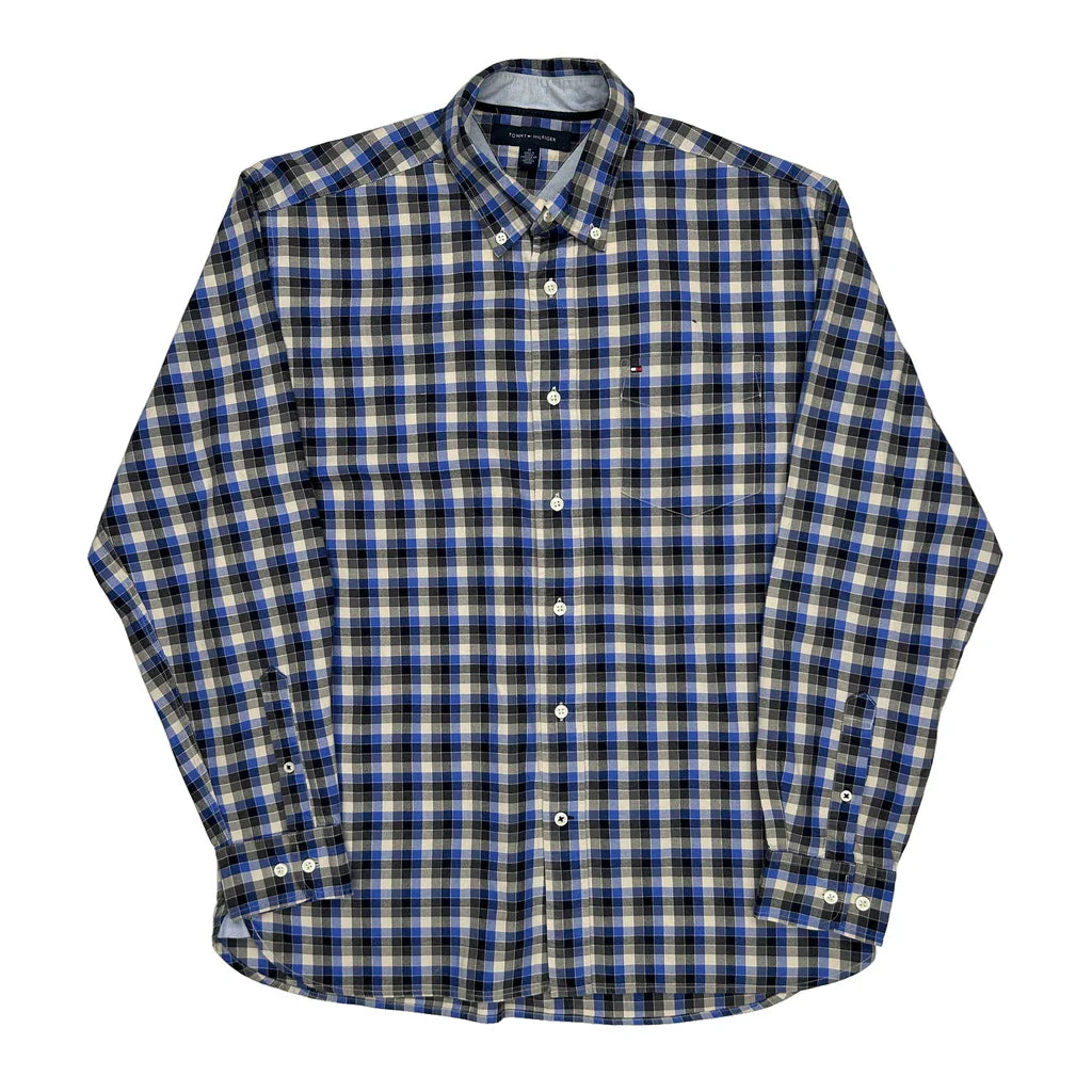 Tommy Hilfiger Checked Shirt - Medium Black Cotton Refurbished - Thrifted (note: this is a term often used to describe second- refurbished available on Cerqular