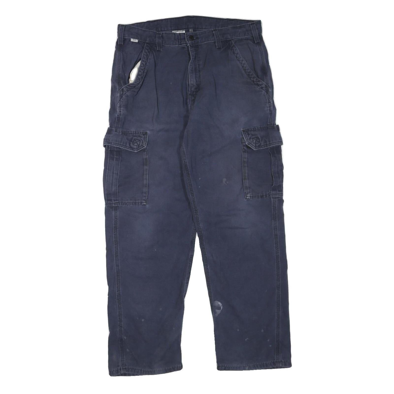 CARHARTT Mens Cotton Blend Blue Regular Straight Trousers W34 L32 Workwear Refurbished - N/A refurbished available on Cerqular