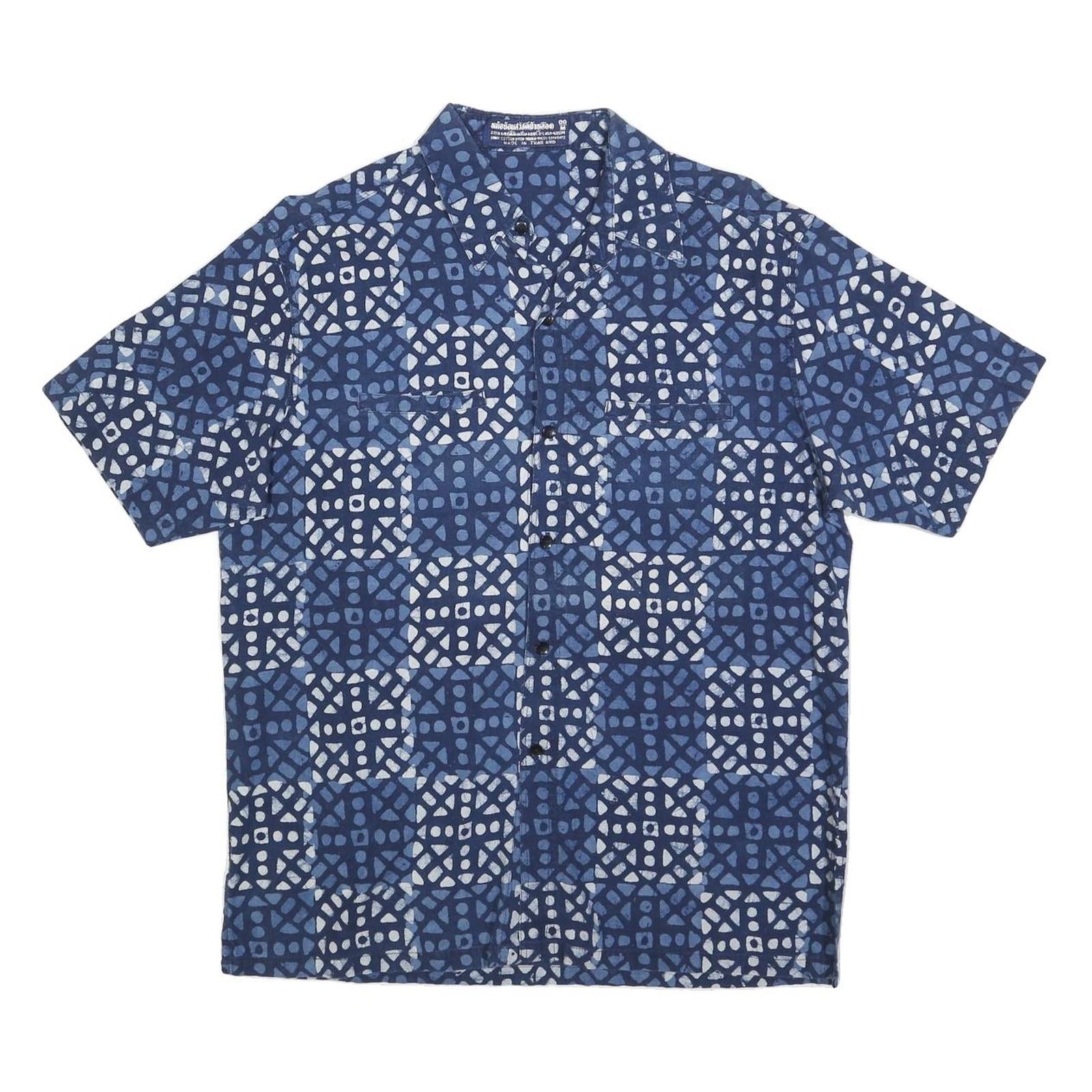 Mens Blue White Pattern Cotton Blend Shirt M Casual Short Sleeve Refurbished - N/A refurbished available on Cerqular
