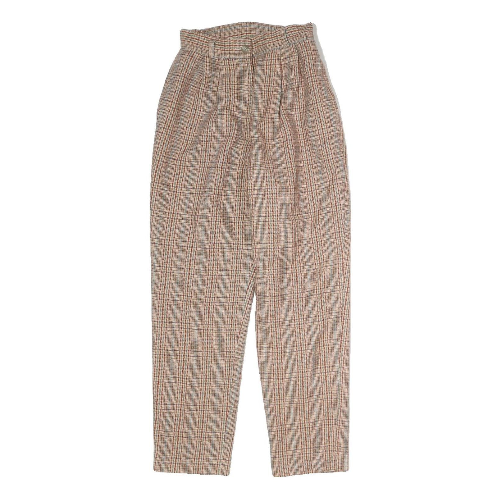 Womens Regular Fit Beige Checked Cotton Blend Trousers W22 L25 Zip Closure Refurbished - N/A refurbished available on Cerqular