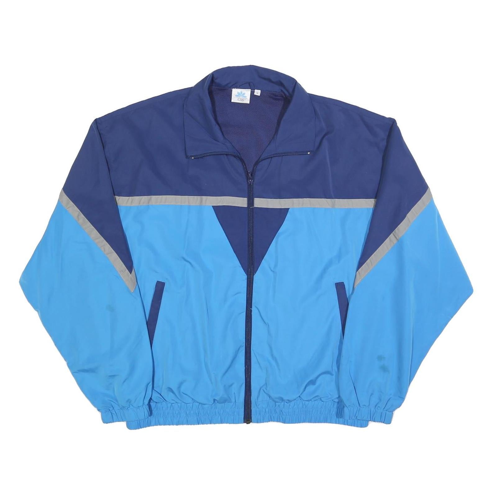 CSS Mens Blue & Navy Colourblock Athletic Jacket L Polyester Blend Zip Refurbished - N/A refurbished available on Cerqular