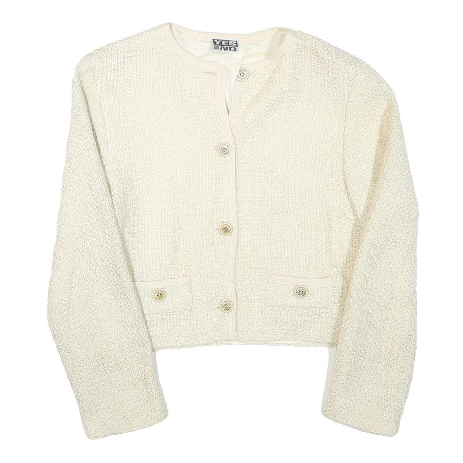 YES OR NO Womens Cream Button Jacket S Acrylic Blend Textured Classic Refurbished - N/A refurbished available on Cerqular