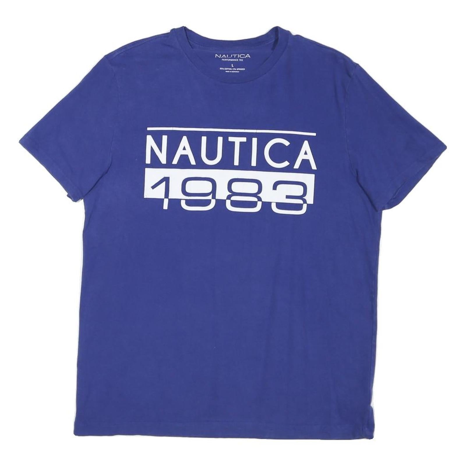 NAUTICA Mens Blue Graphic T-Shirt L Short Sleeve Crew Neck Cotton Blend Comfort Refurbished - N/A refurbished available on Cerqular