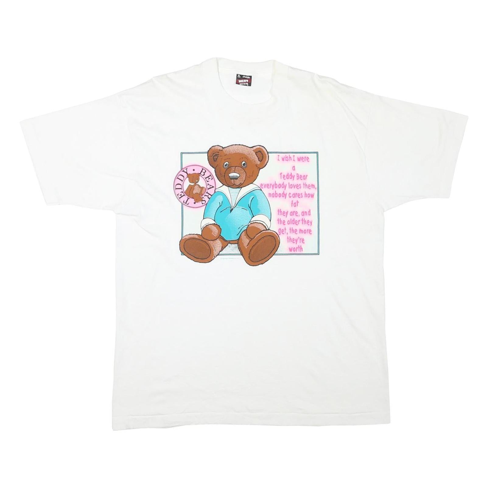 THE BEST Mens White Teddy Bear Graphic T-Shirt XL Short Sleeve Round Neck Refurbished - N/A refurbished available on Cerqular