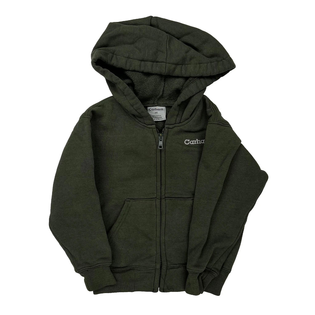 Age 2 Carhartt Hoodie - 2XS Green Cotton Blend Refurbished - Thrifted (note: this is a term often used to describe second- refurbished available on Cerqular