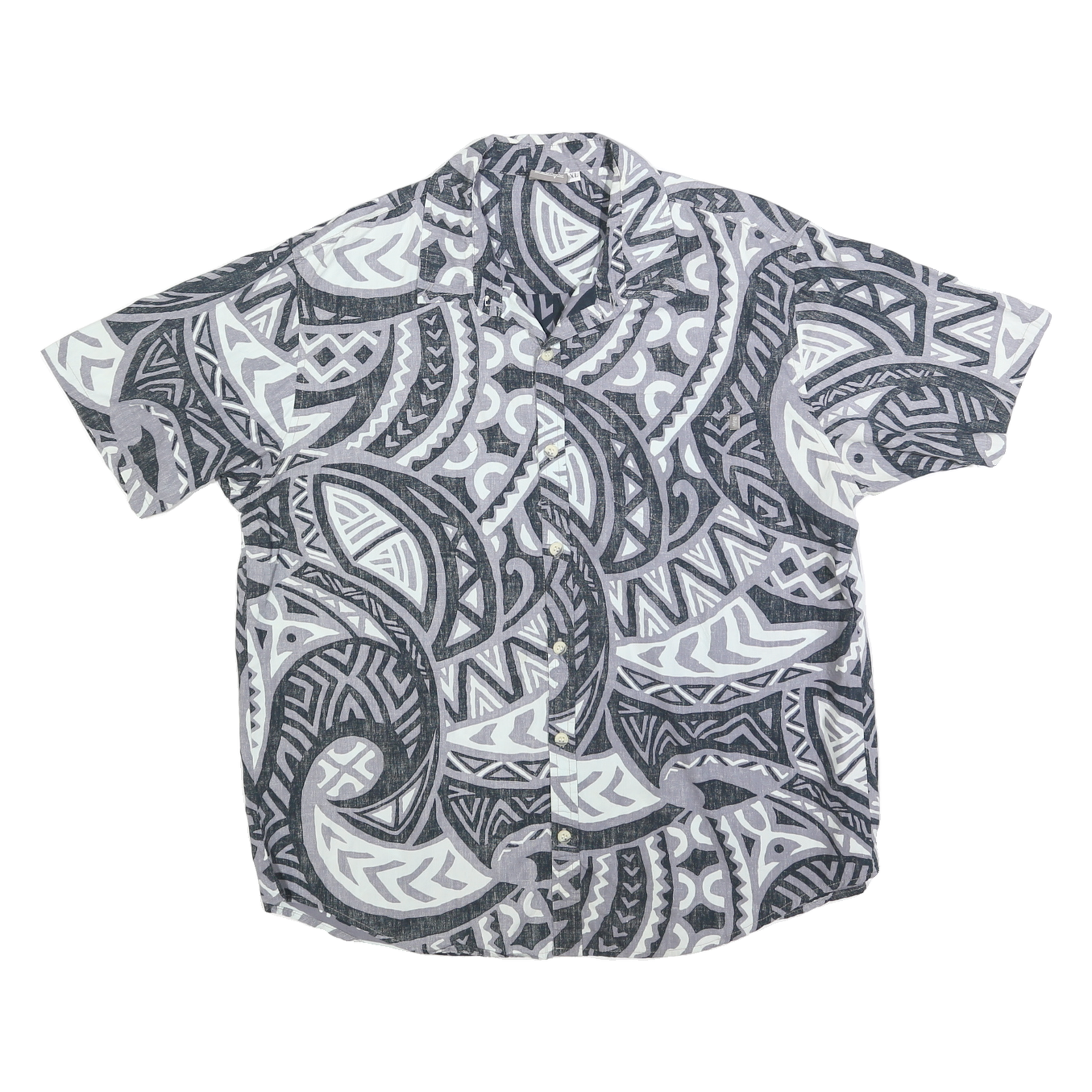 DEJAVU Mens Grey White Abstract Print Shirt XL Casual Cotton Blend Summer Refurbished - N/A refurbished available on Cerqular
