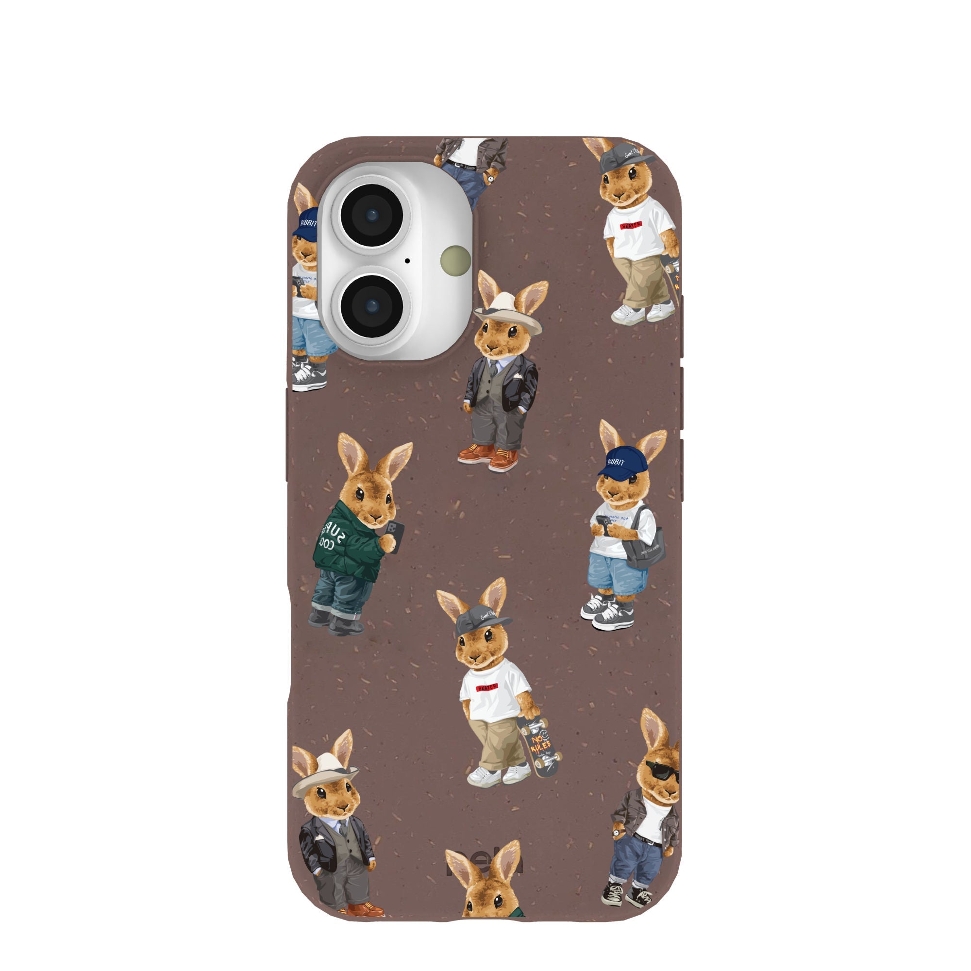 Chocolate Brown Rabbit Friends iPhone 16 Case Refurbished - Pela Case refurbished available on Cerqular
