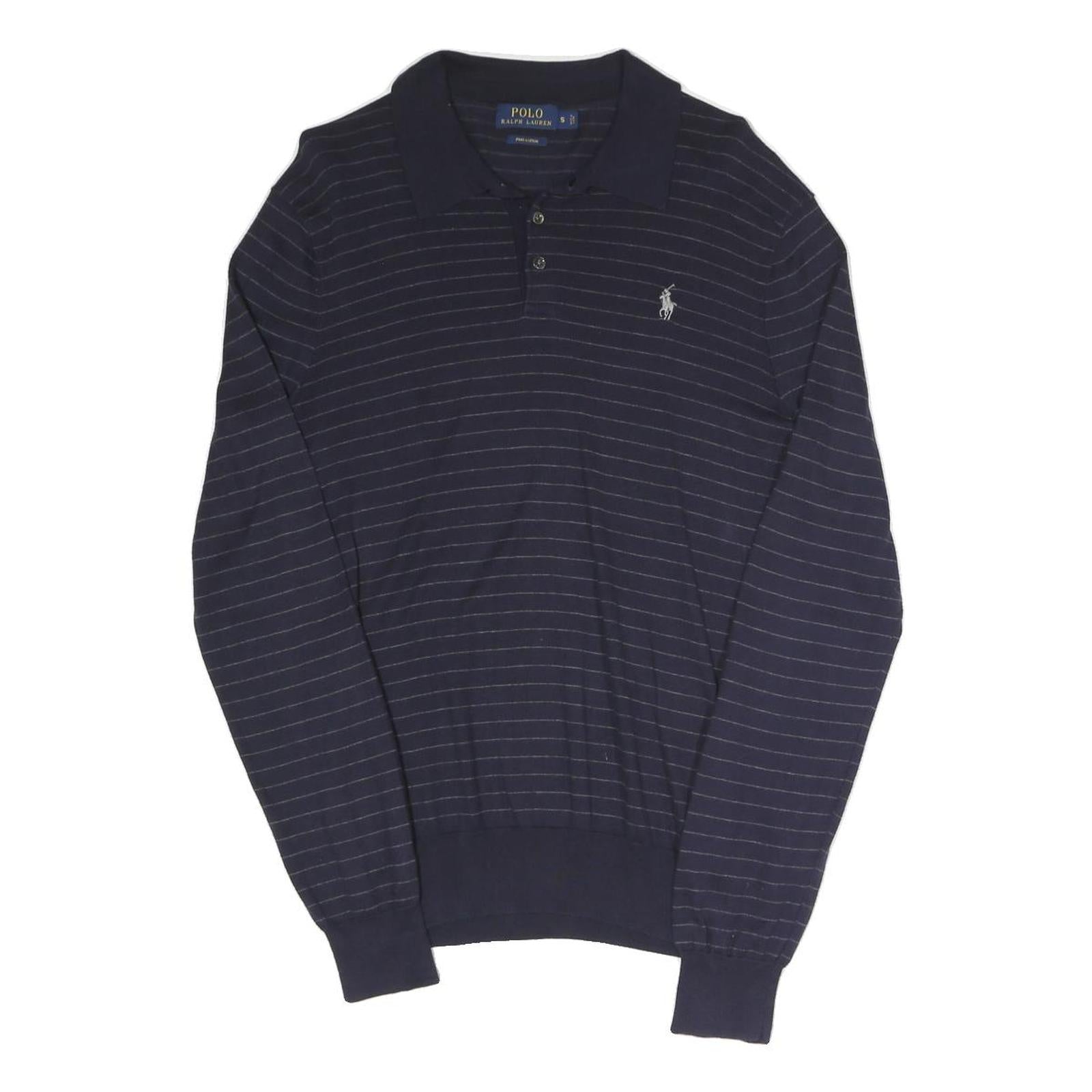 POLO RALPH LAUREN Mens Navy Blue Patterned Polo Neck Jumper Basic Knit S Stripe Refurbished - N/A refurbished available on Cerqular