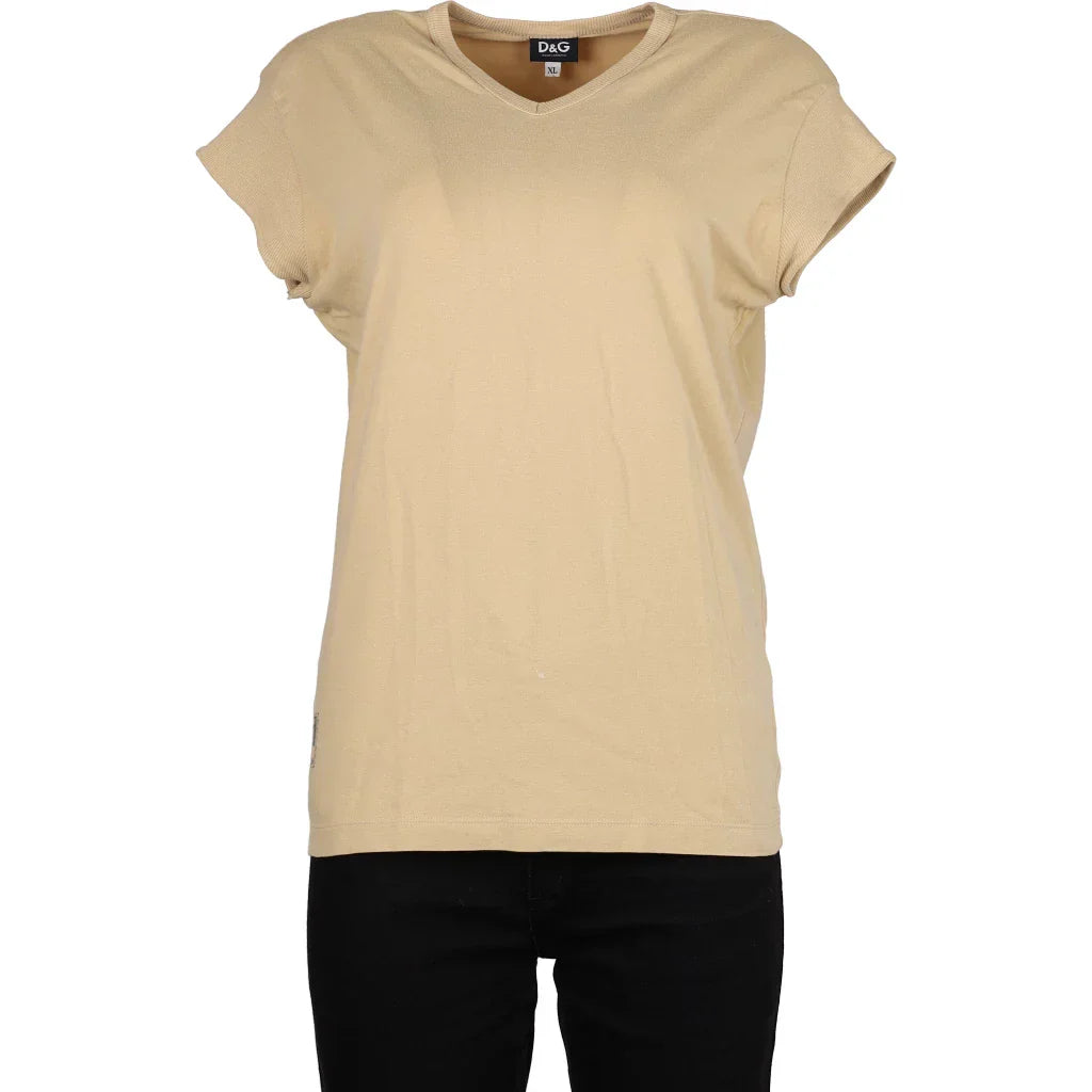 Dolce & Gabbana V-neck T-Shirt - XL Beige Cotton Refurbished - Thrifted (note: this is a term often used to describe second- refurbished available on Cerqular