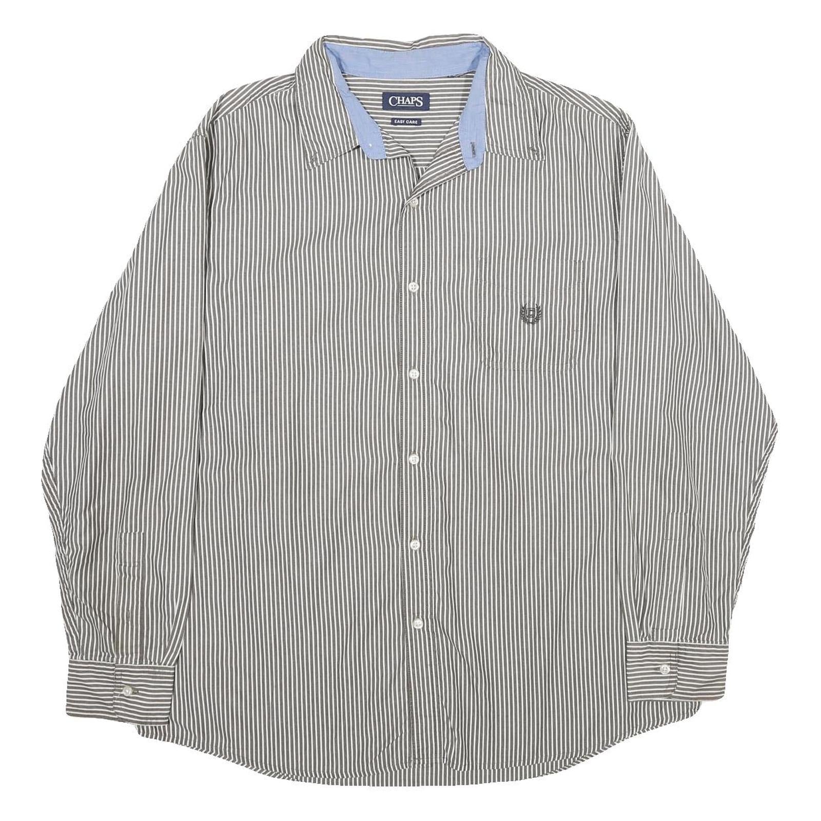 CHAPS Mens Grey & White Striped Shirt 2XL Button-Down Collar Cotton Long Sleeve Refurbished - N/A refurbished available on Cerqular
