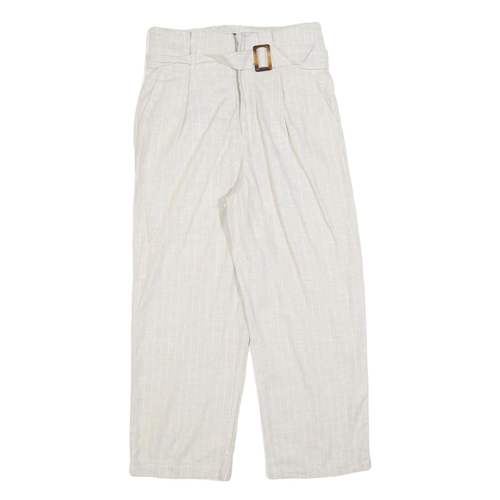 ROMEO + JULIET Womens Relaxed White Linen Blend Trousers W27 L25 Belted Zip Refurbished - N/A refurbished available on Cerqular
