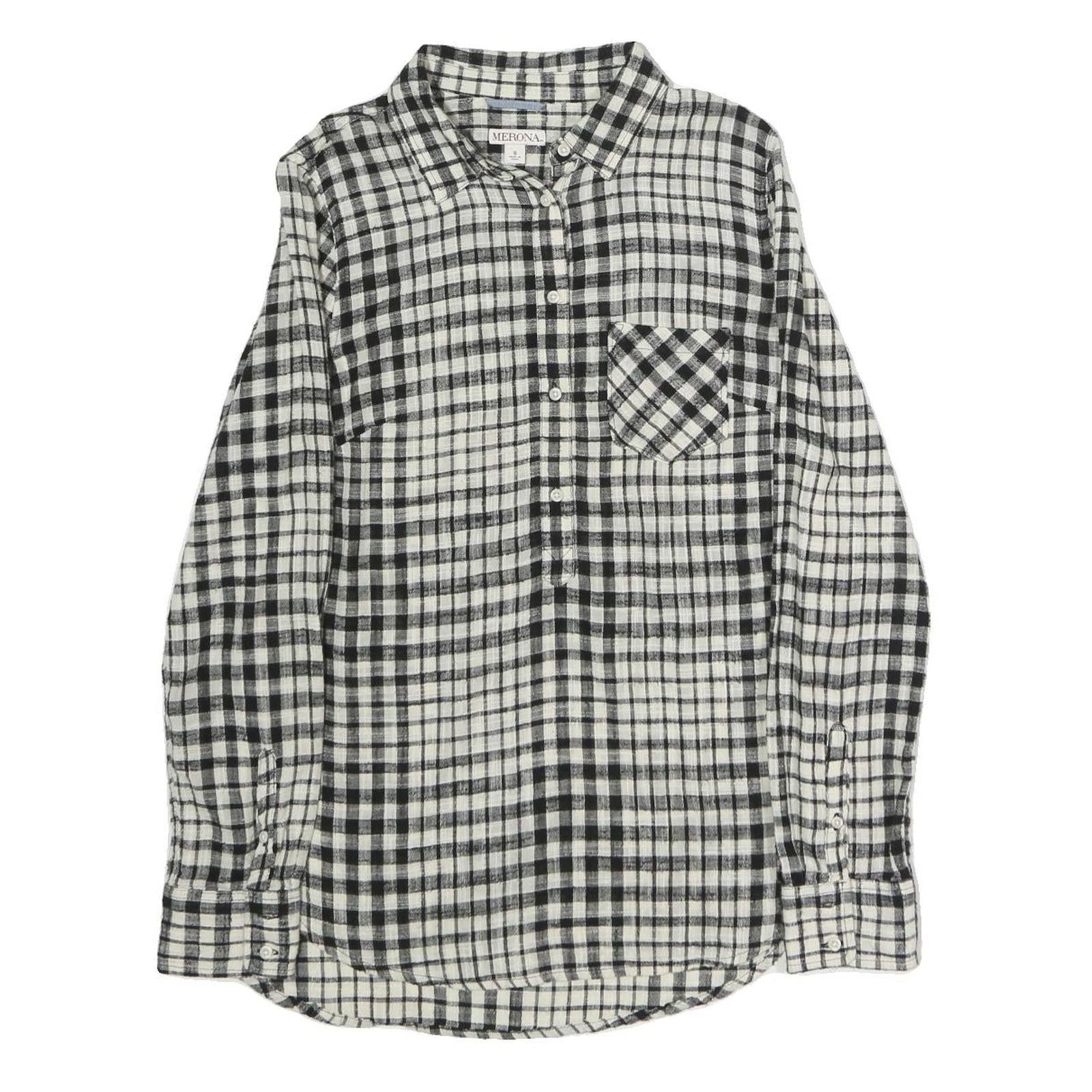 MERONA Womens Black & White Check Shirt S Cotton Blend Casual Button-Up Refurbished - N/A refurbished available on Cerqular