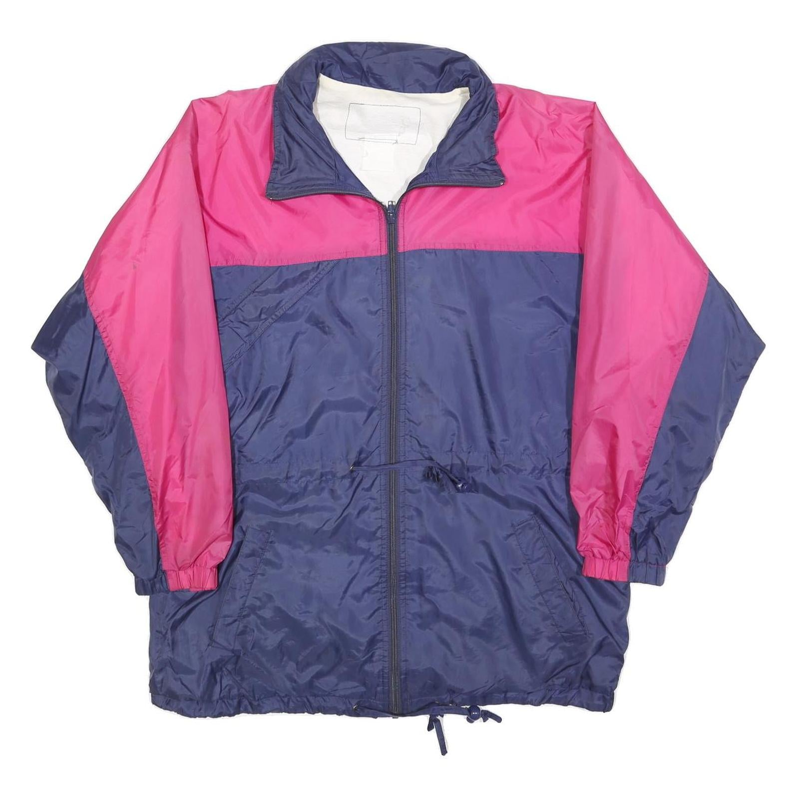 Womens Pink & Blue Retro Zip Nylon Windbreaker XL Plain Lightweight Jacket Refurbished - N/A refurbished available on Cerqular