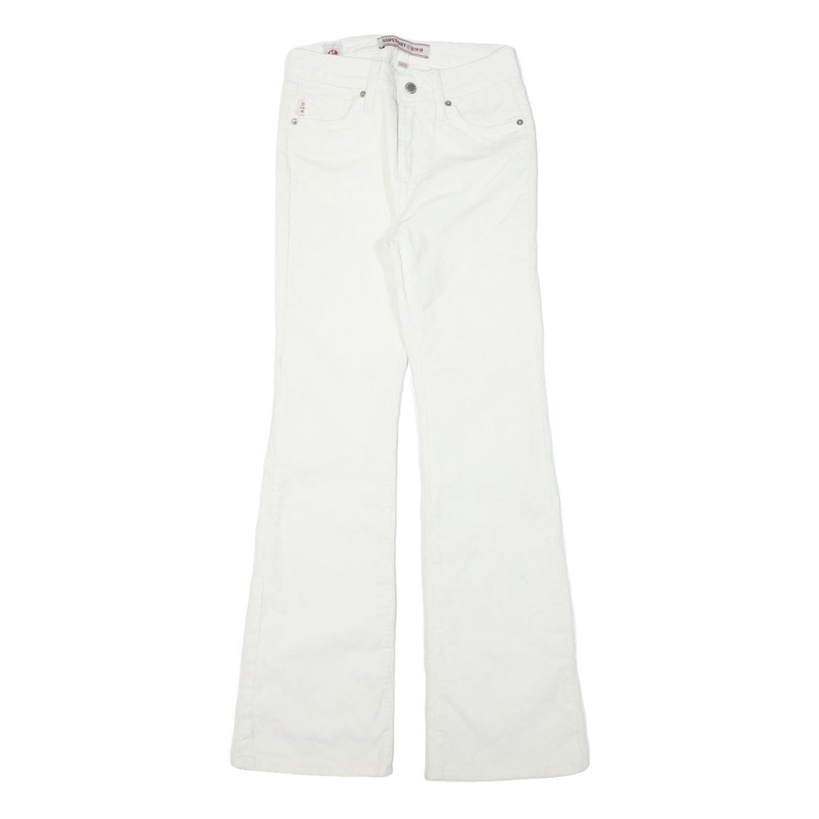 SUPERDRY Womens White Cotton Blend Regular Fit Flared Trousers W25 L30 Refurbished - N/A refurbished available on Cerqular