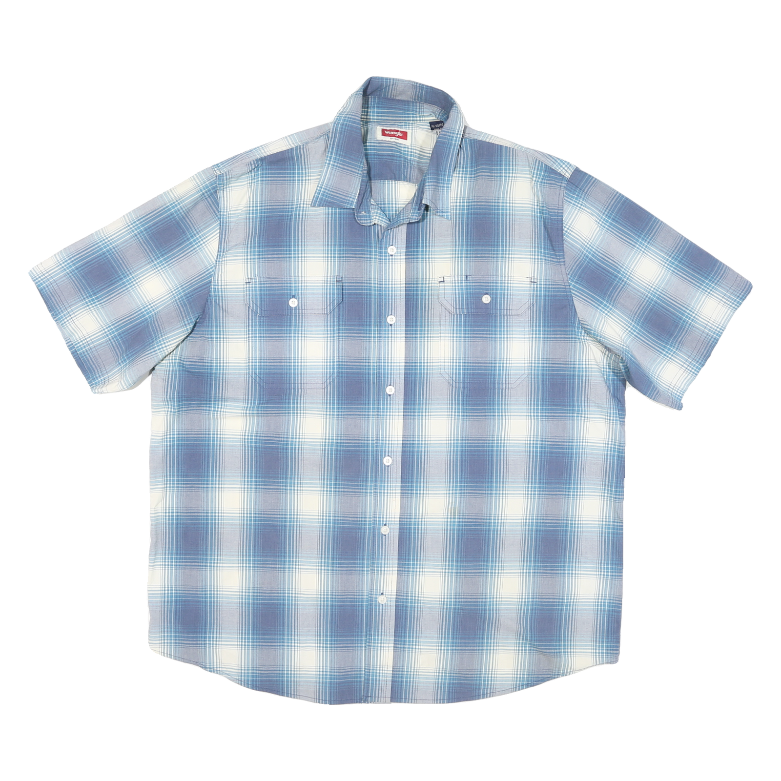 WRANGLER Mens Blue & White Check Shirt XL Cotton Blend Short Sleeve Casual Refurbished - N/A refurbished available on Cerqular