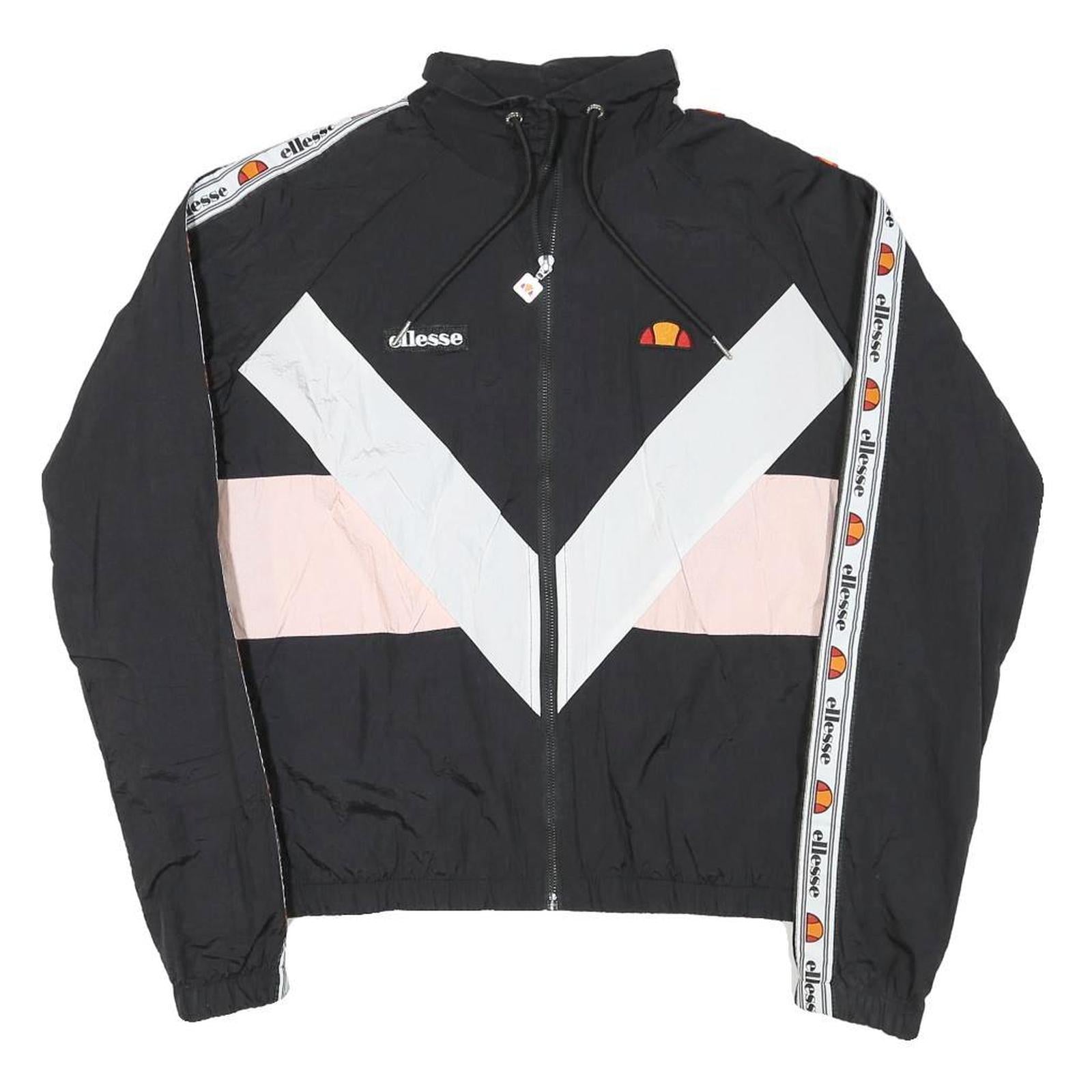 ELLESSE Womens Black White & Pink Logo Tape Track Jacket UK 8 Polyester Blend Refurbished - N/A refurbished available on Cerqular