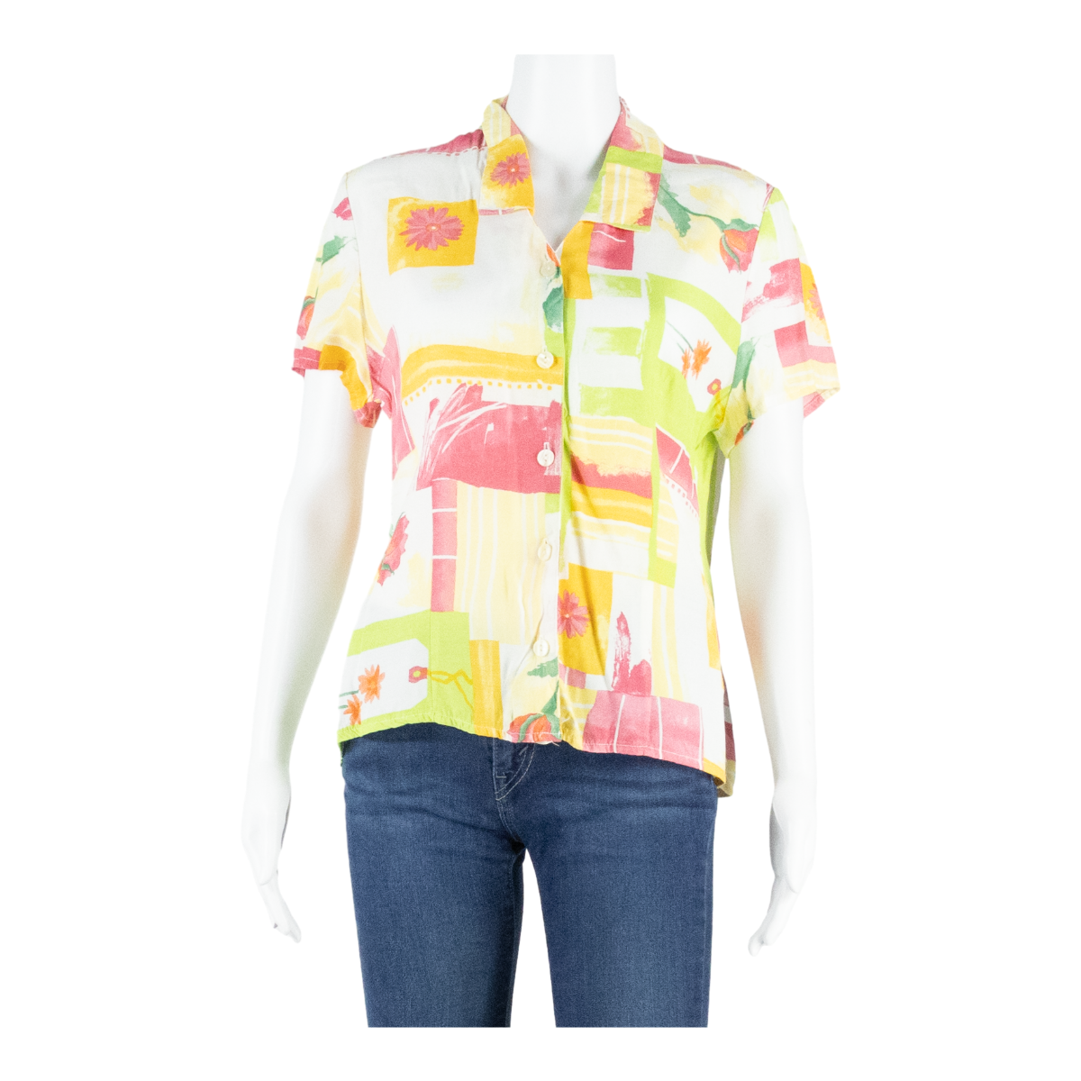 Womens Printed Blouse Pink V-Neck Floral S Refurbished - N/A refurbished available on Cerqular