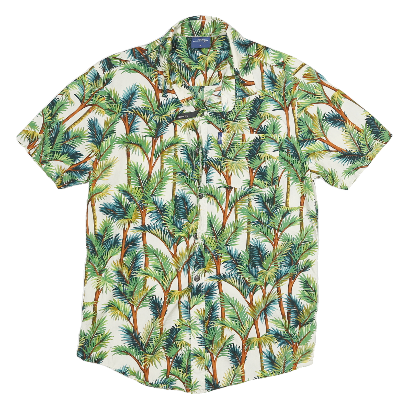 AISOKULA Mens Green & Brown Tropical Palm Print Slim Fit M Cotton Blend Shirt Refurbished - N/A refurbished available on Cerqular