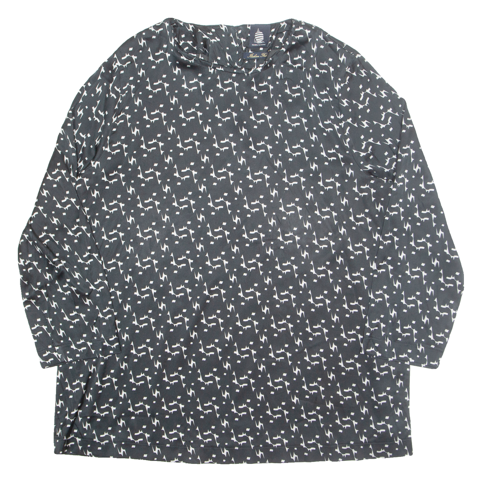 MARINA YACHTING Womens Printed Blouse Black Long Sleeve Geometric L Refurbished - N/A refurbished available on Cerqular