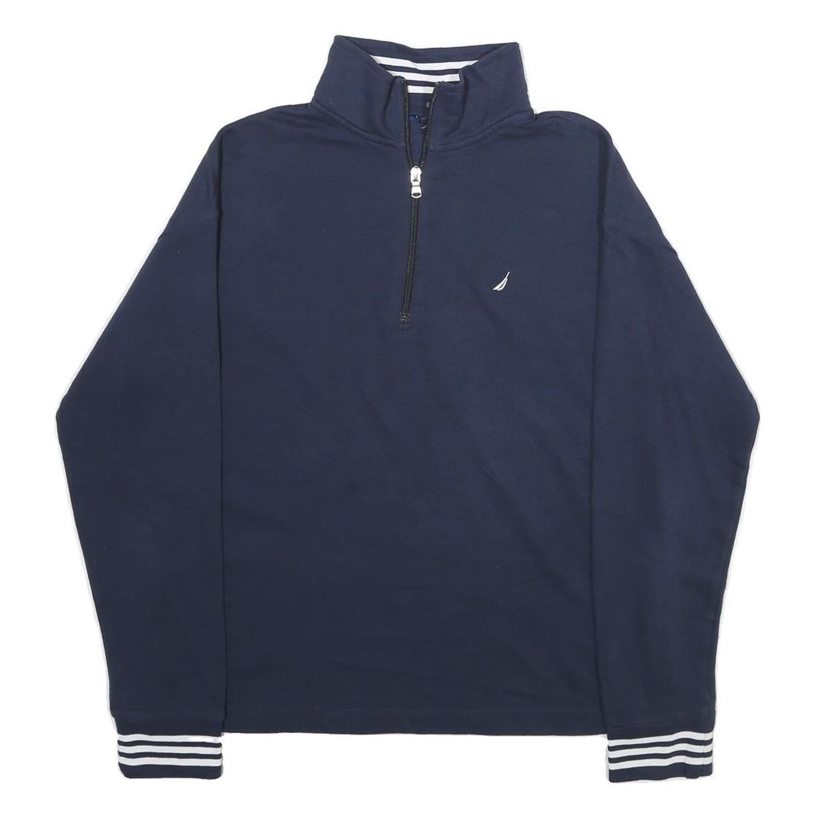 NAUTICA Mens Navy Blue Quarter Zip Sweatshirt M Cotton Blend Pullover Casual Refurbished - N/A refurbished available on Cerqular