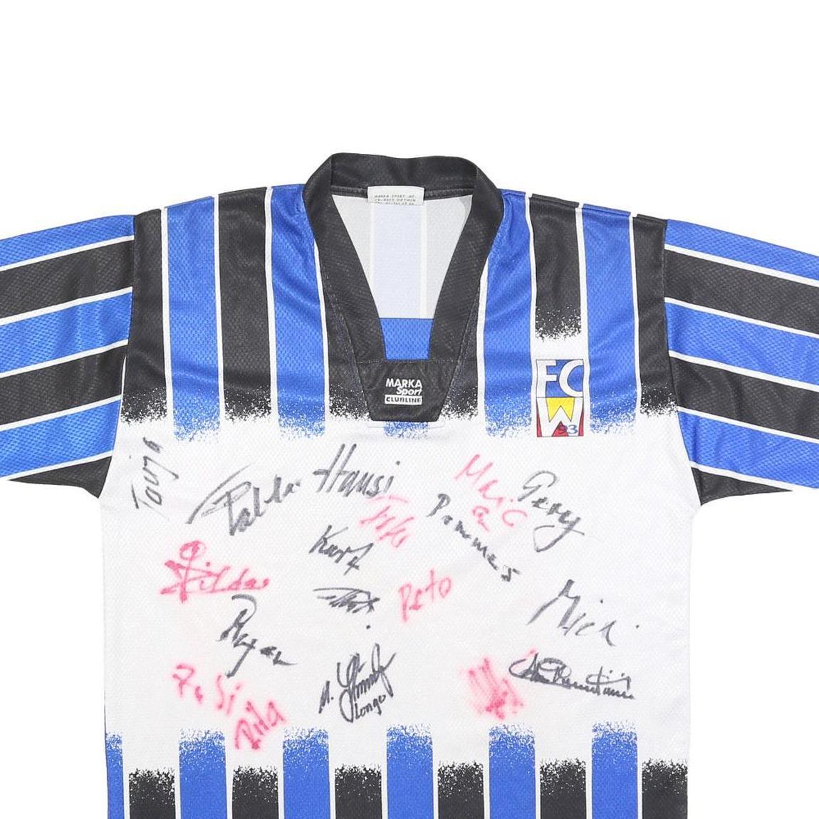 MARKA SPORT Mens Blue & Black Football Shirt L Short Sleeve V-Neck Zip Striped Refurbished - N/A refurbished available on Cerqular
