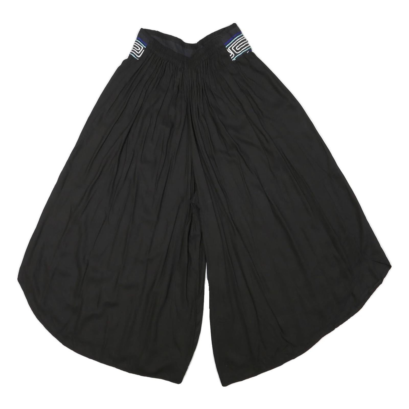 Womens Black Loose Rayon Trousers W24 L18 Embroidered Waist Casual Summer Refurbished - N/A refurbished available on Cerqular