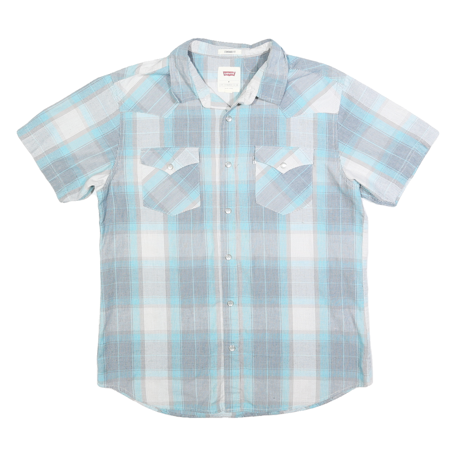 LEVI'S Mens Blue & Grey Plaid Short Sleeve Shirt M Casual Cotton Blend Refurbished - N/A refurbished available on Cerqular