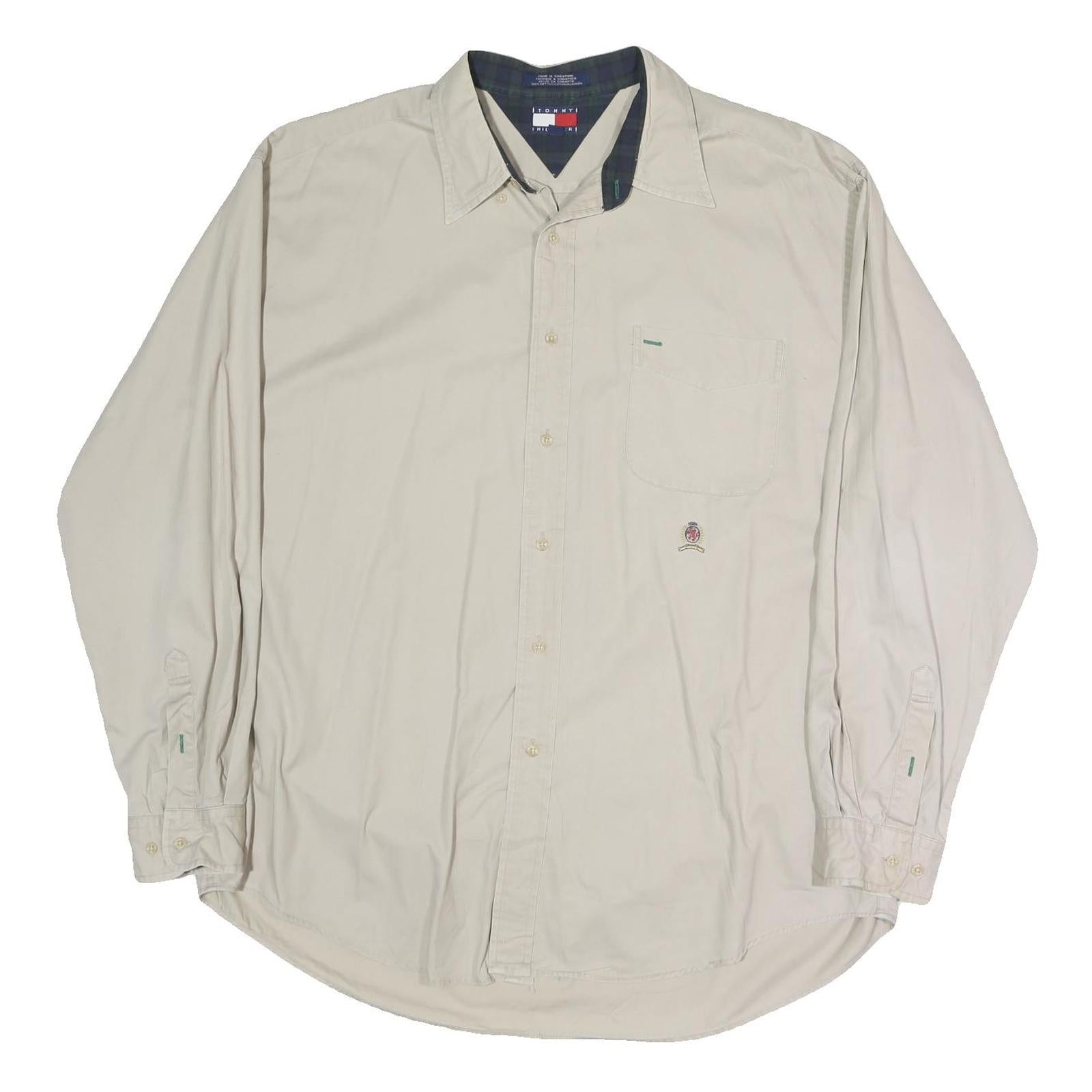 TOMMY HILFIGER Mens Beige Shirt XL Cotton Blend Long Sleeve Classic Fit Button Refurbished - N/A refurbished available on Cerqular