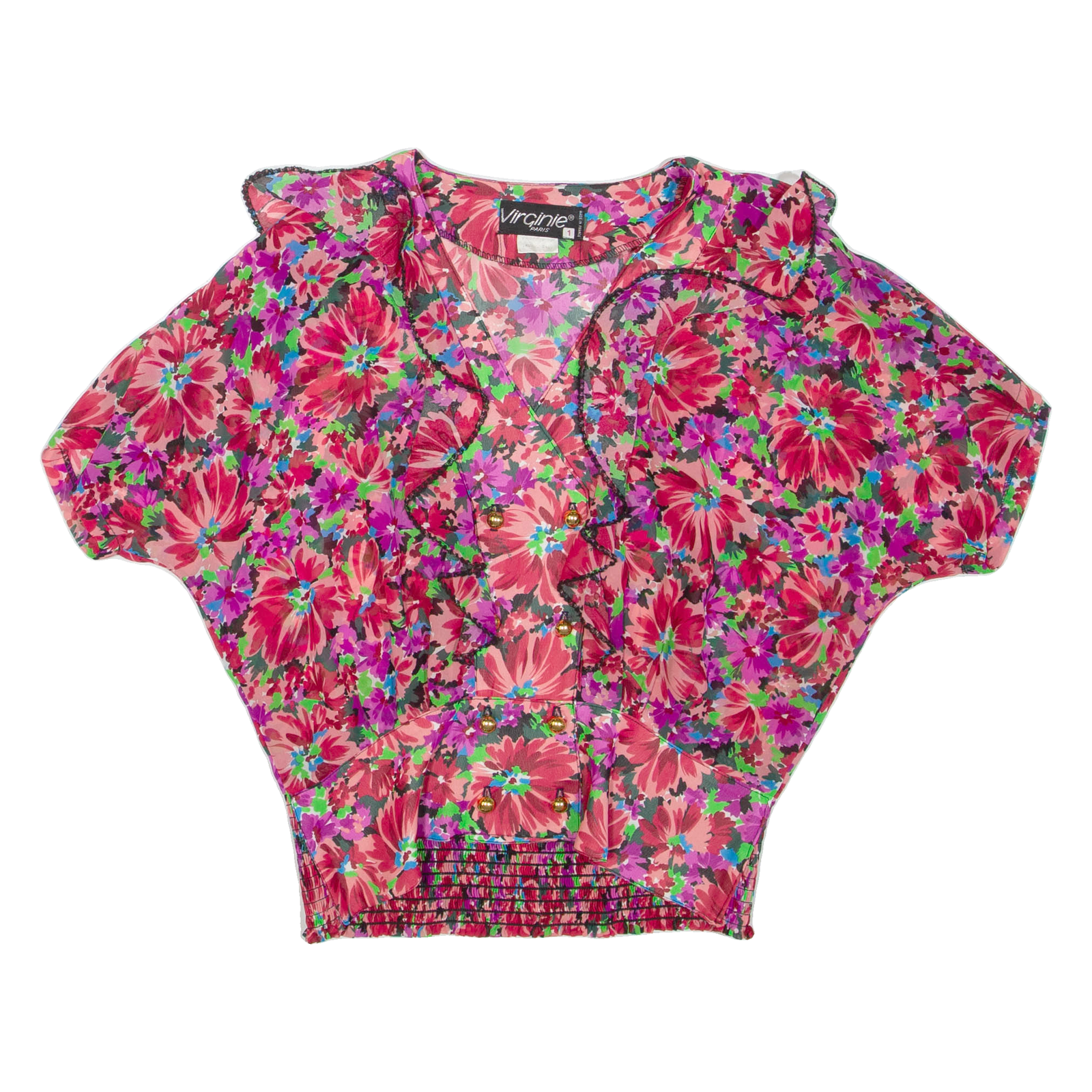 VIRGINIE Womens Printed Blouse Red V-Neck Floral L Refurbished - N/A refurbished available on Cerqular