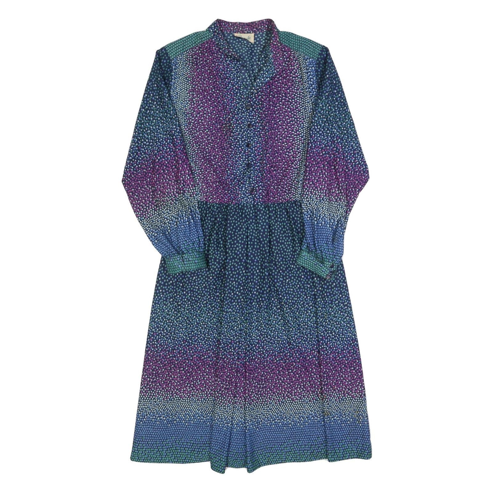 CHARMELA Womens Blue & Purple Polka Dot Day Dress Polyester Long Sleeve Midi Refurbished - N/A refurbished available on Cerqular