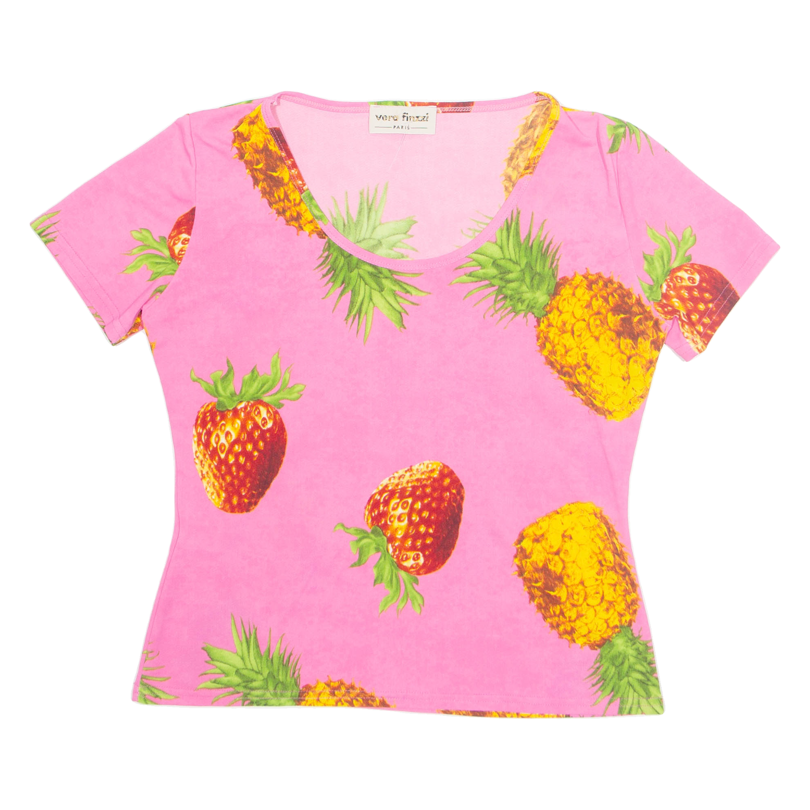 VERA FINZI Pineapple Strawberry Womens Printed Top Pink Crazy Pattern XL Refurbished - N/A refurbished available on Cerqular