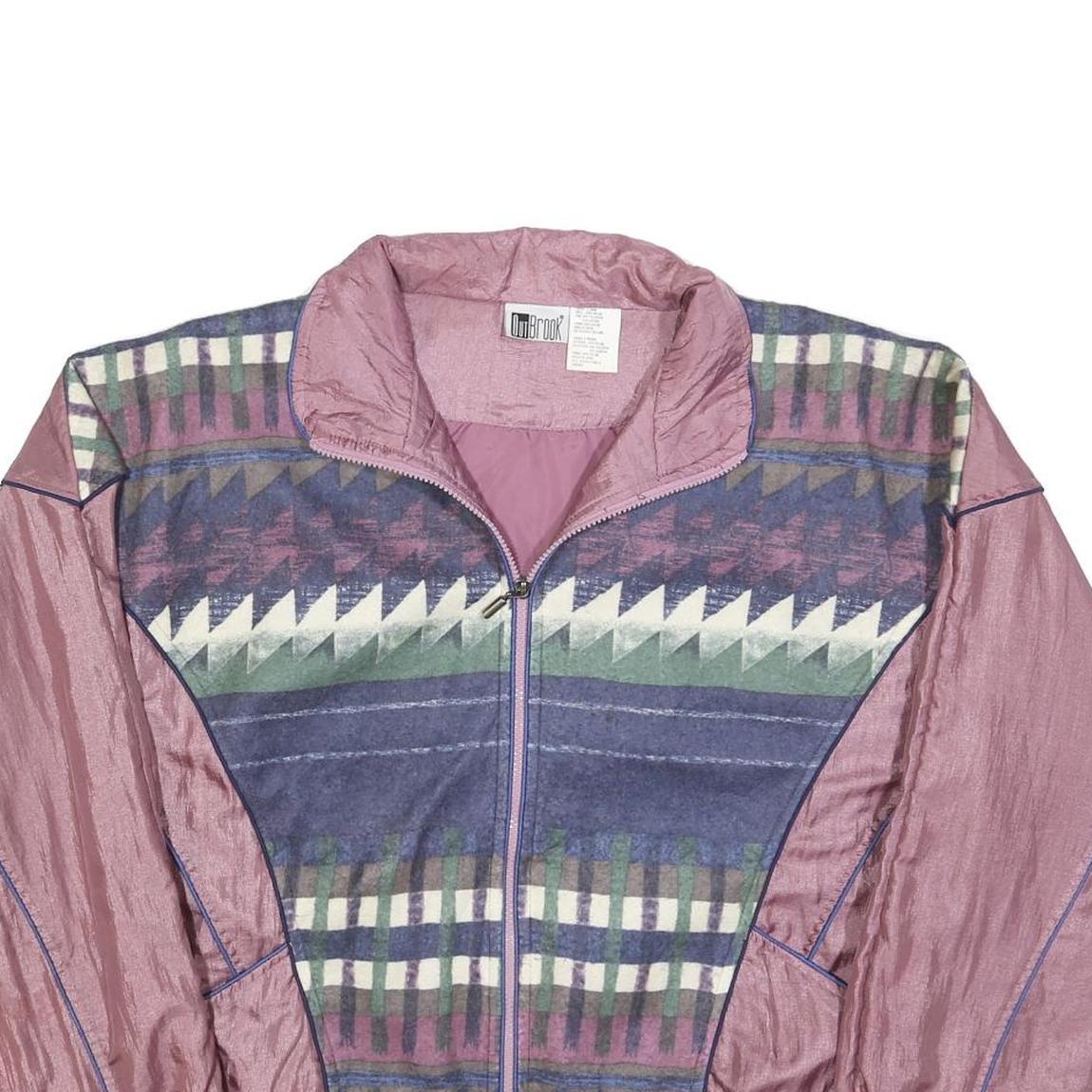 OUT BROOK Womens Purple & Multi Colour Pattern Nylon Jacket L Zip Casual Retro Refurbished - N/A refurbished available on Cerqular