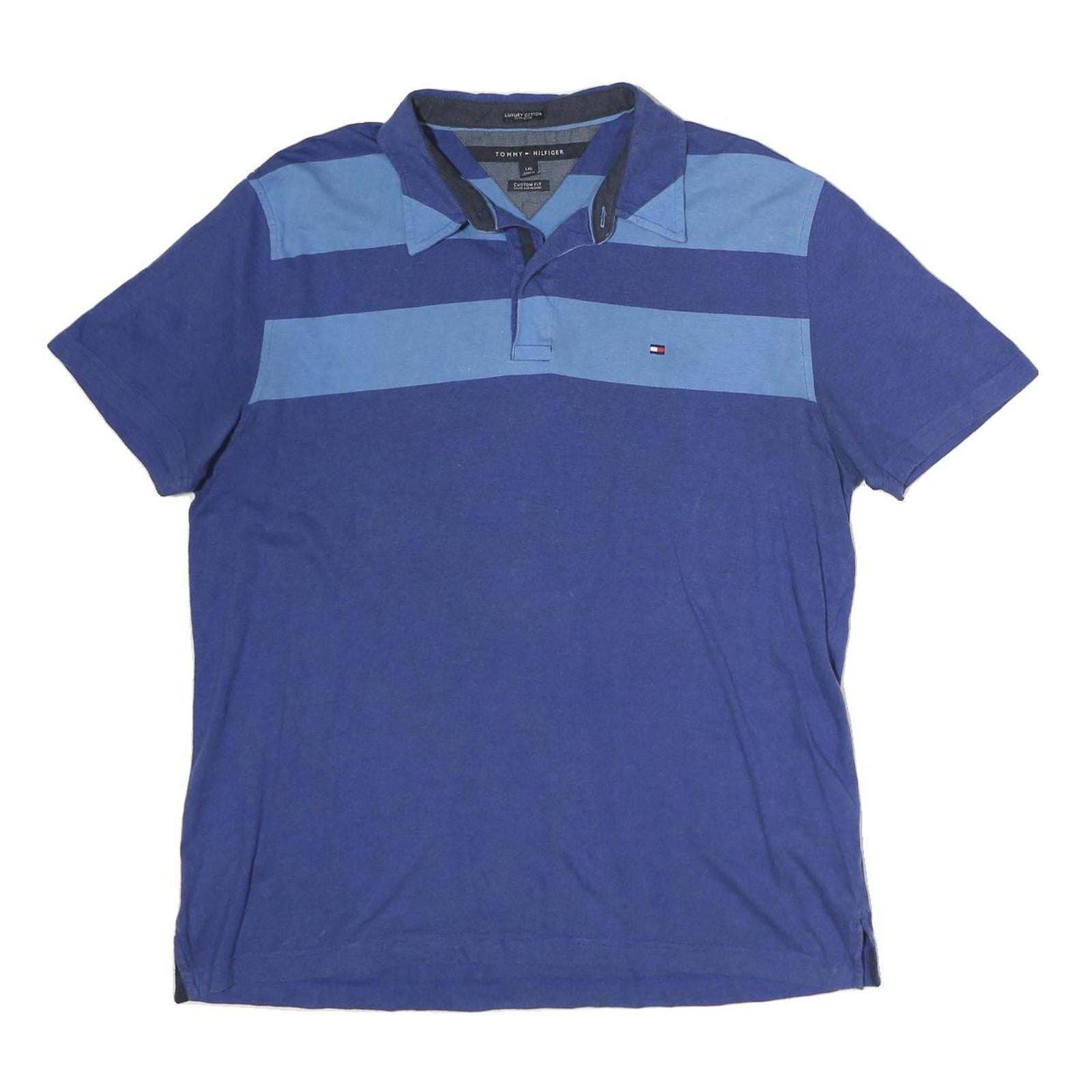 TOMMY HILFIGER Mens Blue & Light Blue Striped Short Sleeve Polo Shirt L Cotton Refurbished - N/A refurbished available on Cerqular