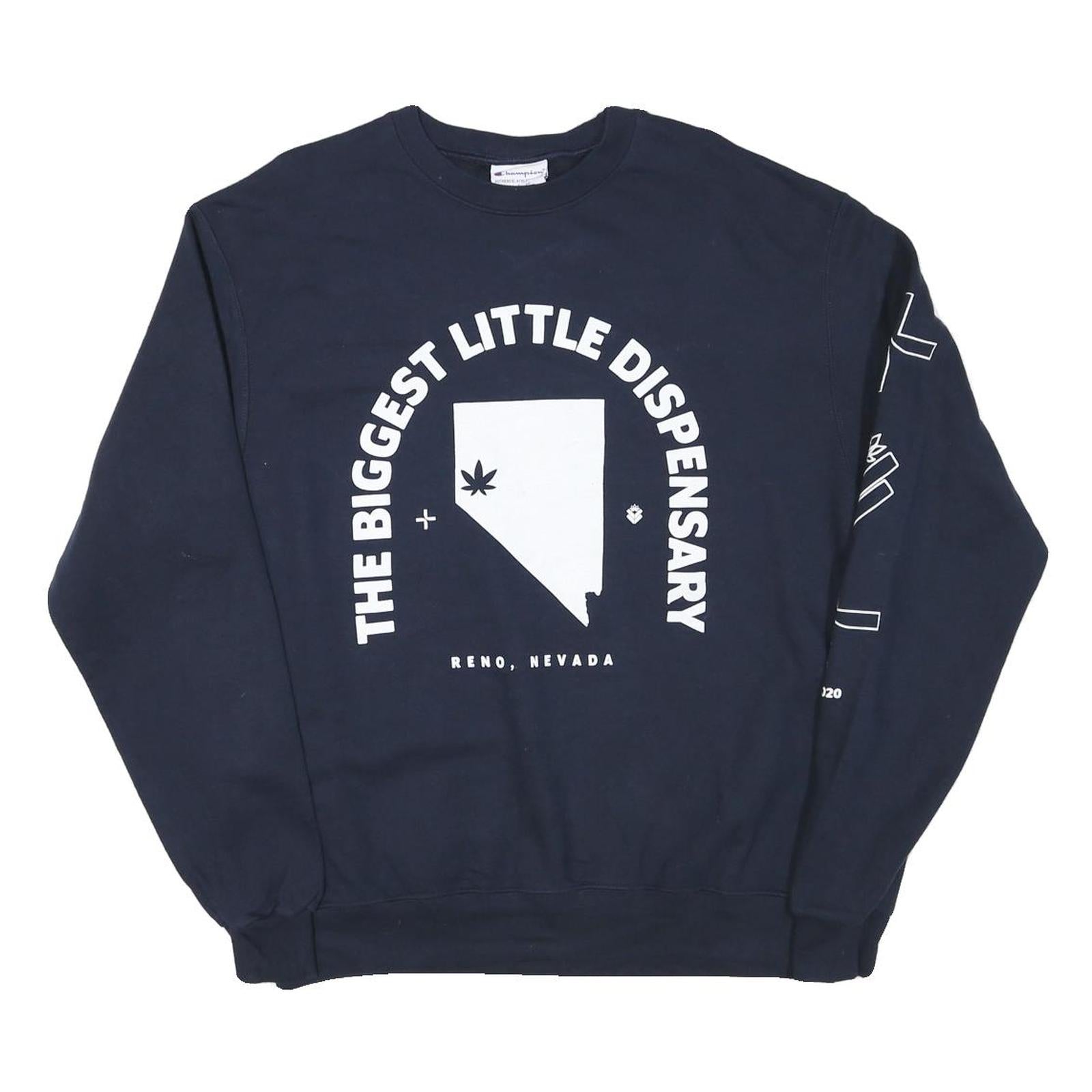 CHAMPION Mens Navy The Biggest Little Dispensary Crew Neck L Sweatshirt Cotton Refurbished - N/A refurbished available on Cerqular