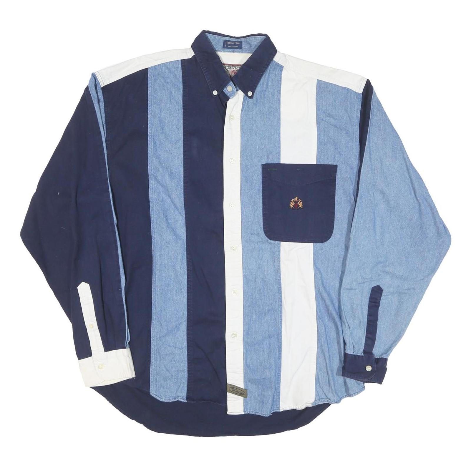 URGENT GEAR Mens Blue & White Striped Shirt M Button-Down Collar Casual Cotton Refurbished - N/A refurbished available on Cerqular