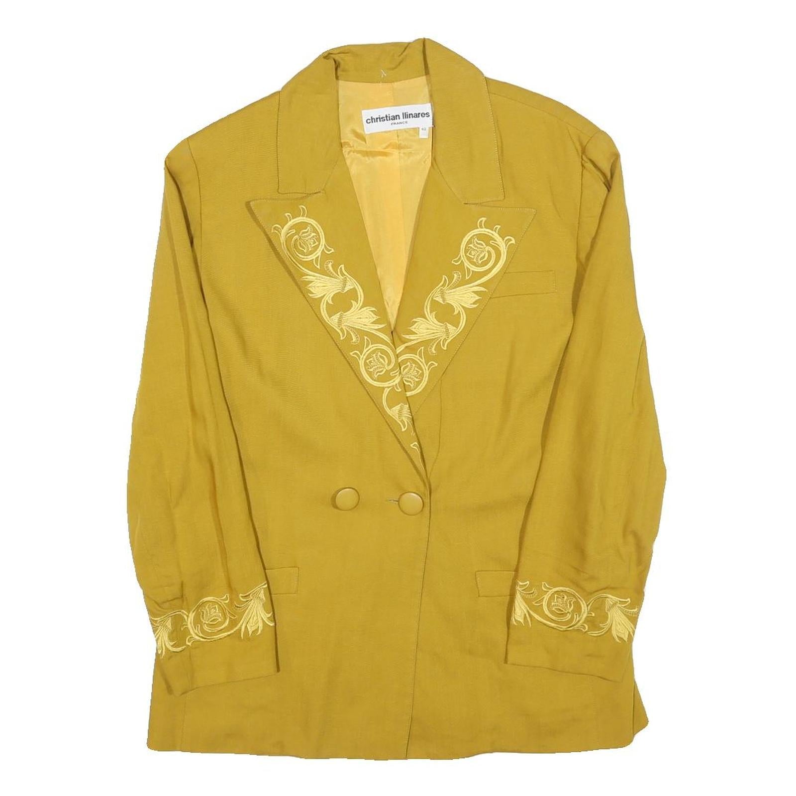 CHRISTIAN ILINARES Womens Yellow Linen Blend Jacket M Button Embroidered Refurbished - N/A refurbished available on Cerqular