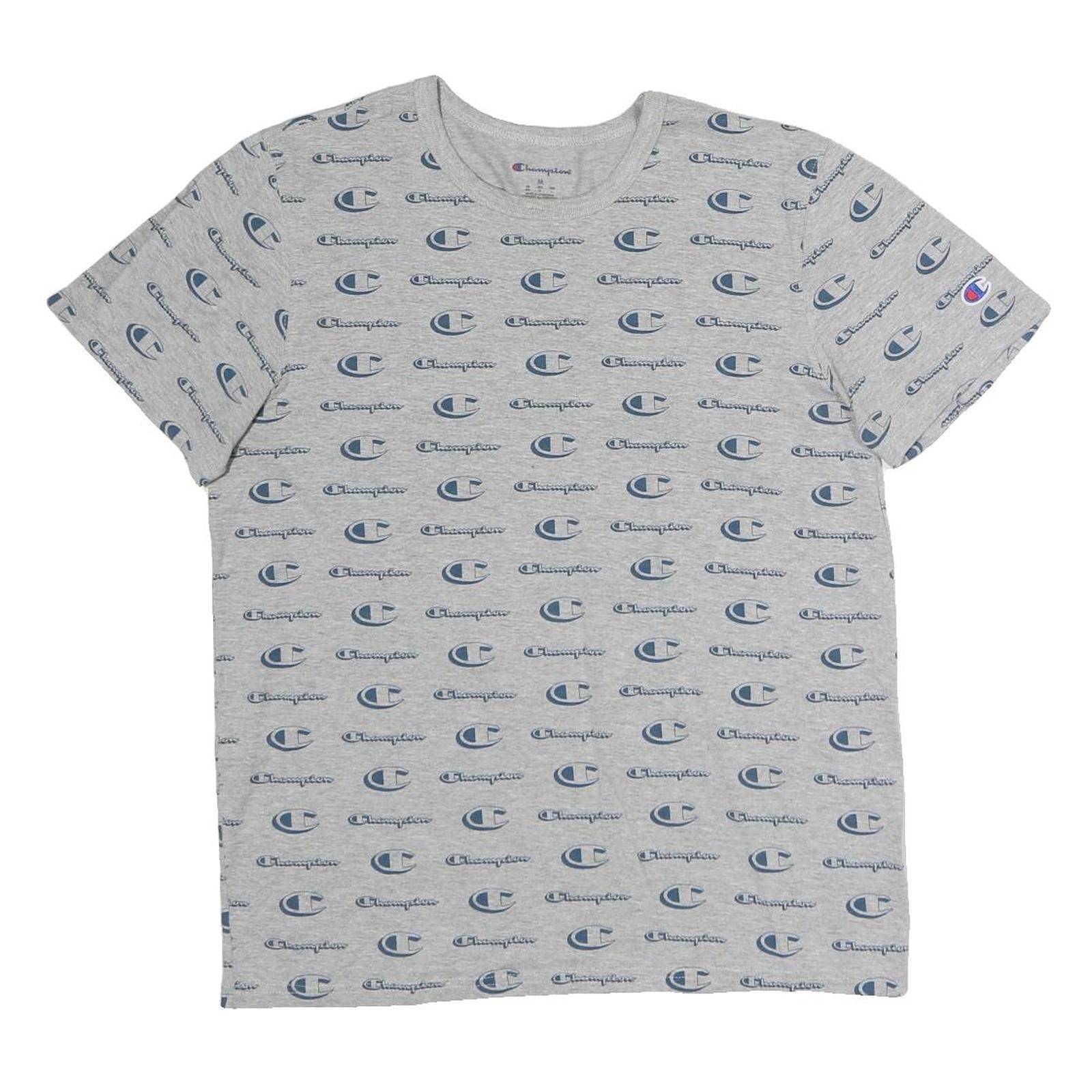 CHAMPION Mens Grey & Blue Logo Print T-Shirt M Short Sleeve Crew Neck Cotton Refurbished - N/A refurbished available on Cerqular