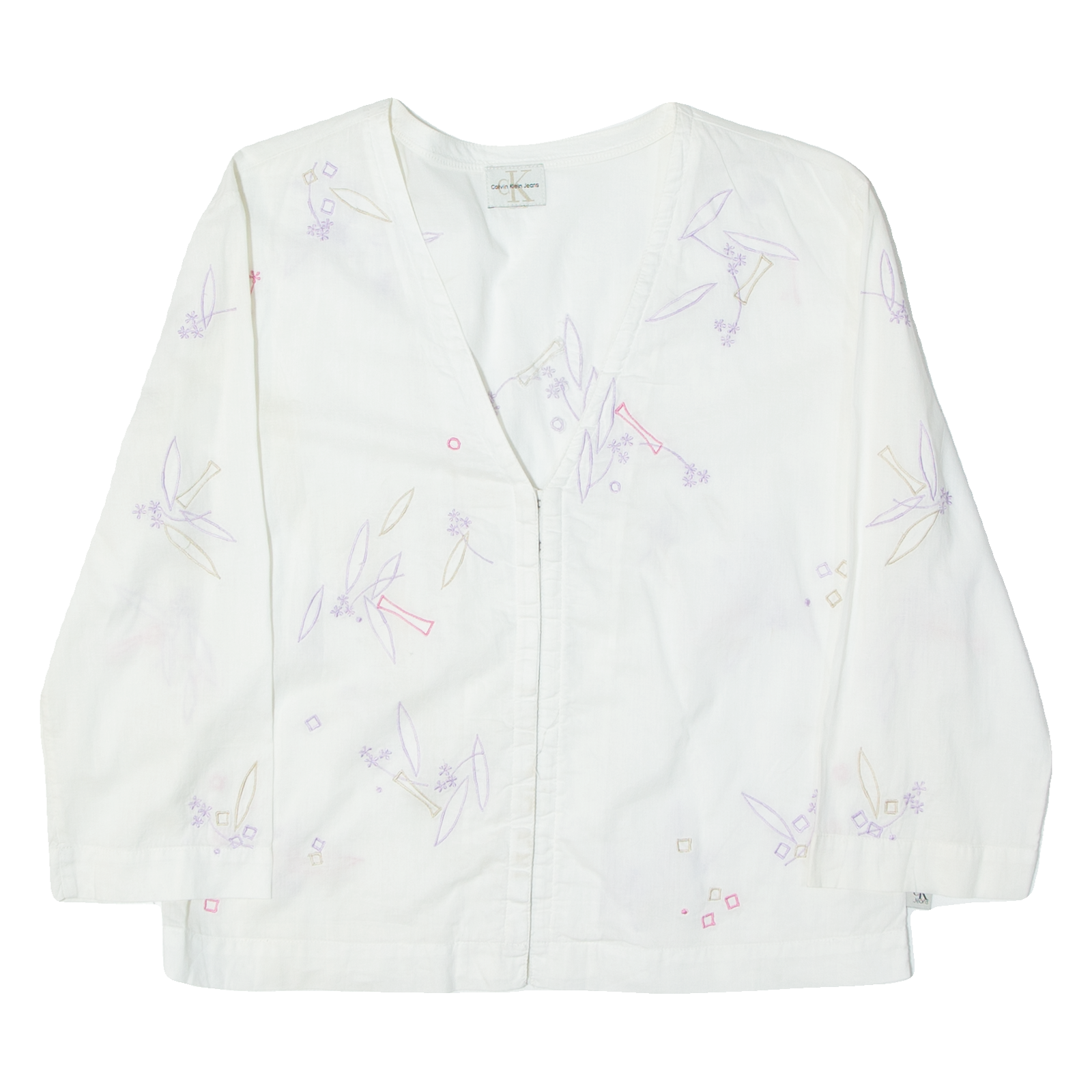 CALVIN KLEIN JEANS Womens Blouse White 3/4 Sleeve Floral S Refurbished - N/A refurbished available on Cerqular