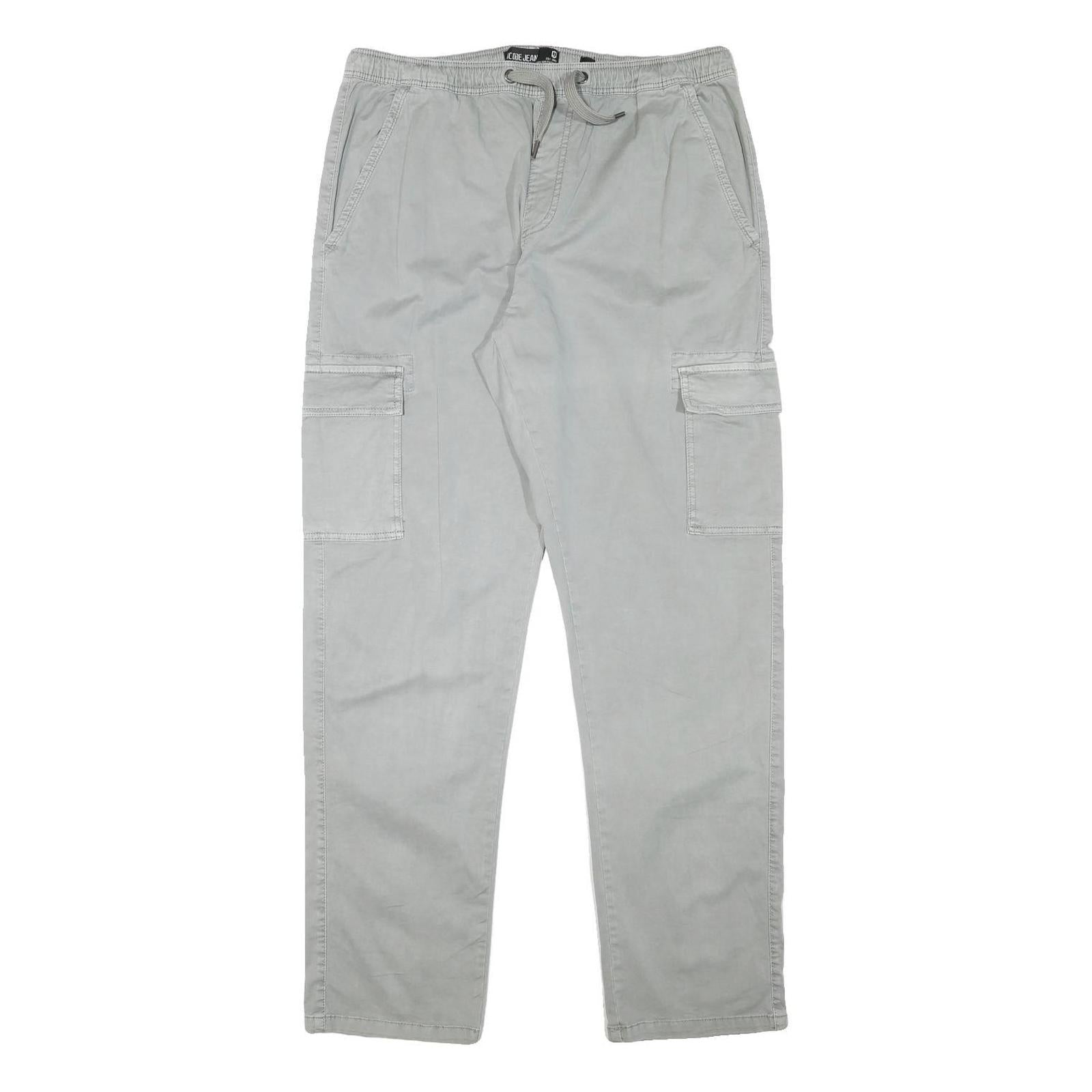 INDICODE Mens Cotton Blend Grey Regular Cargo Trousers W33 L31 Drawstring Waist Refurbished - N/A refurbished available on Cerqular
