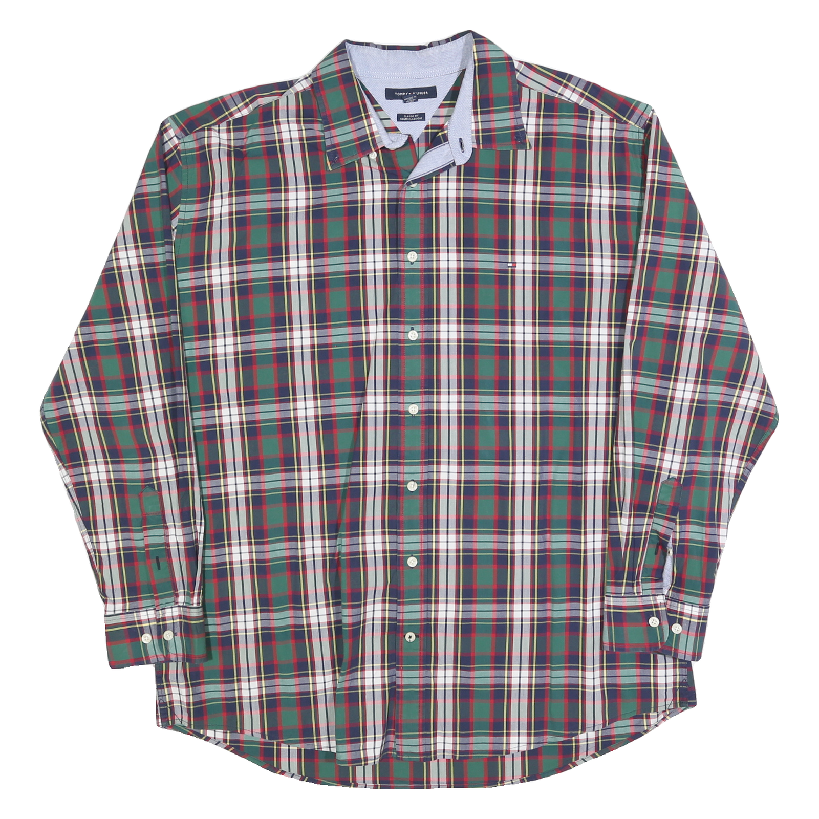 TOMMY HILFIGER Mens Green & Red Check Shirt 2XL Classic Button-Down Cotton Blend Refurbished - N/A refurbished available on Cerqular