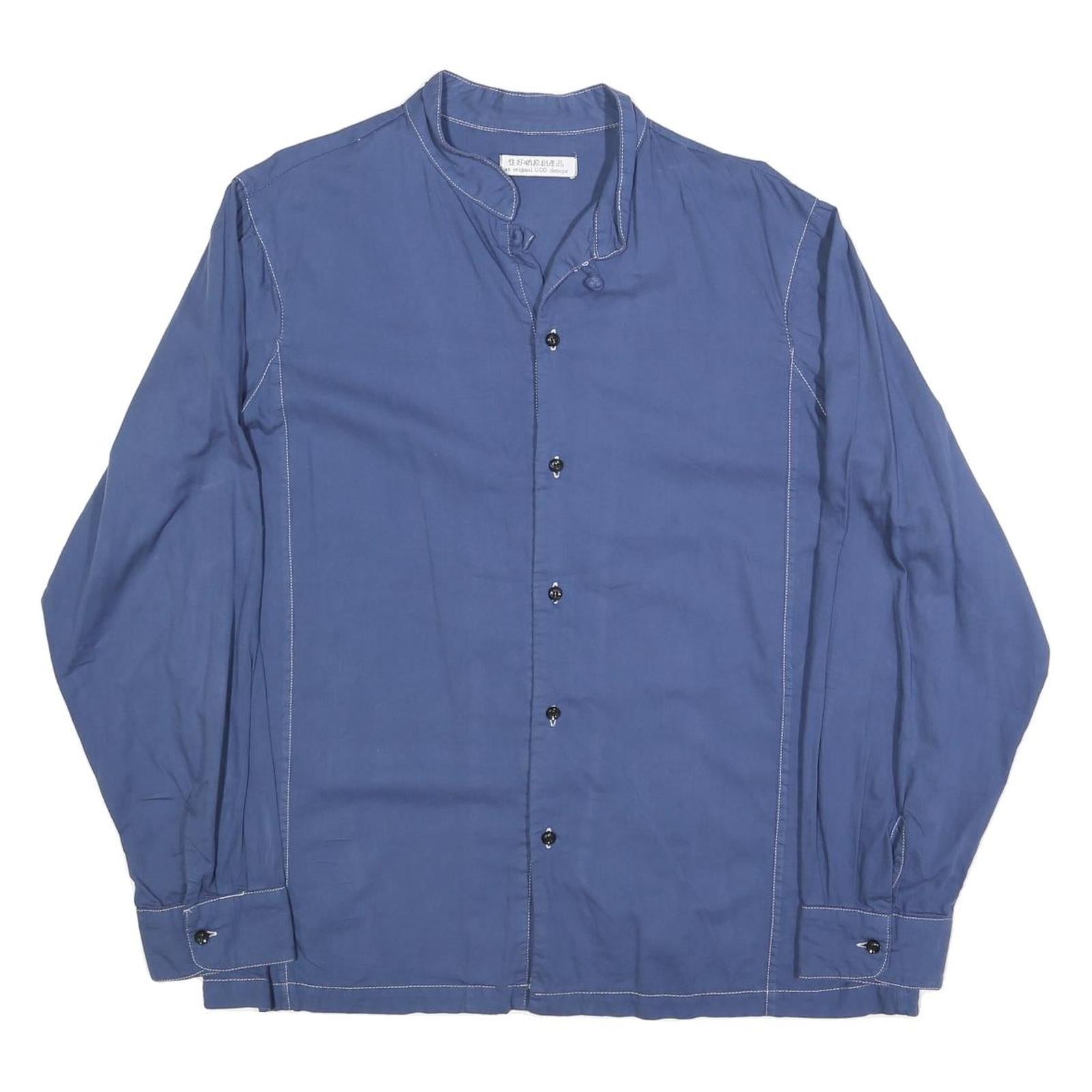 Mens Blue Shirt L Cotton Blend Grandad Collar Long Sleeve Button Closure Casual Refurbished - N/A refurbished available on Cerqular