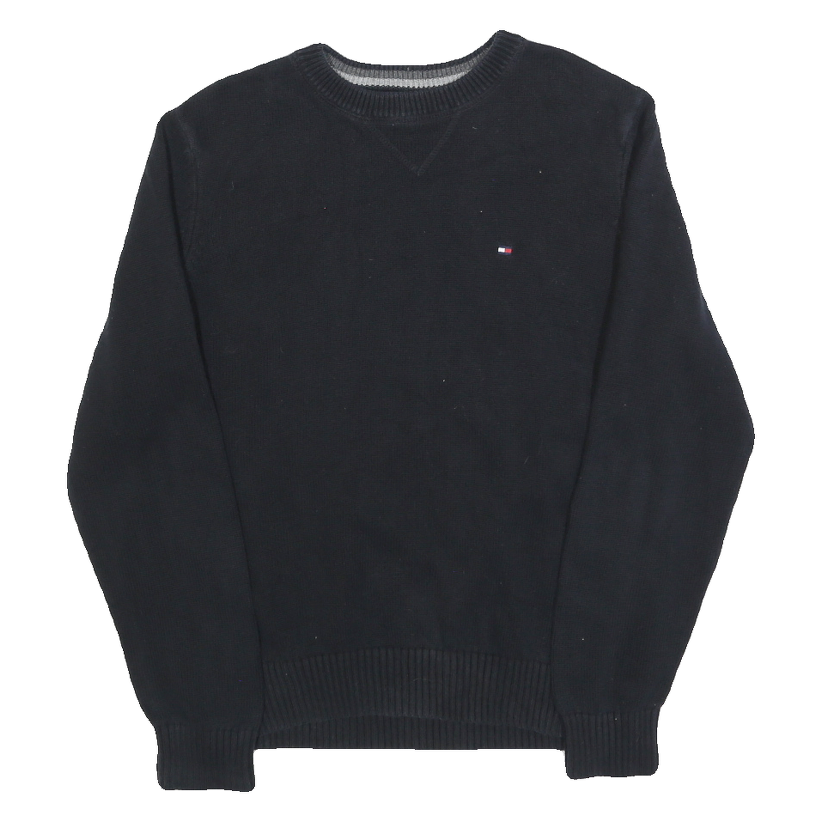 TOMMY HILFIGER Mens Black Plain Cotton Jumper Crew Neck Basic Knit XS Classic Refurbished - N/A refurbished available on Cerqular