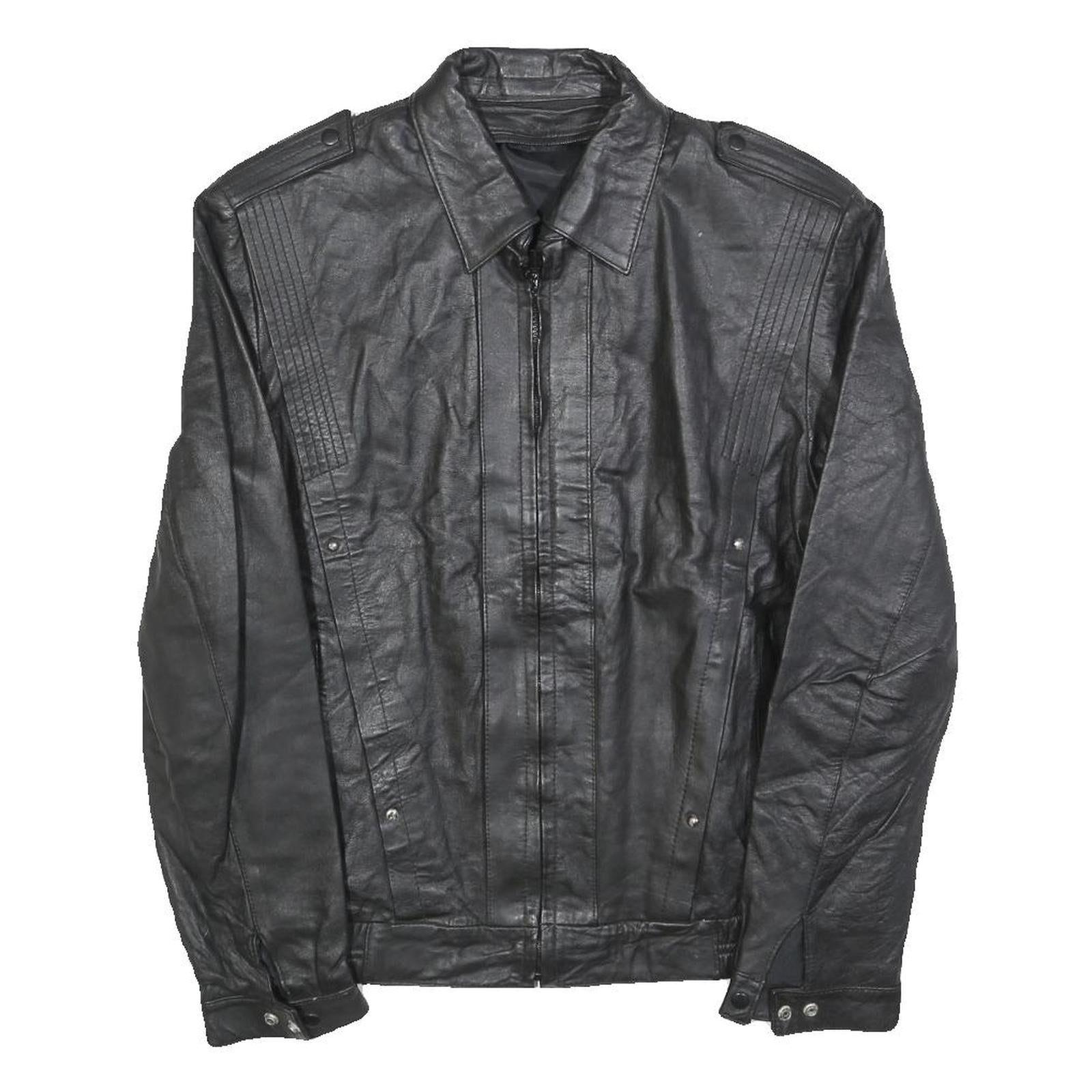 Mens Black Leather Zip Jacket S Woven Plain Classic Fit Comfortable Stylish Refurbished - N/A refurbished available on Cerqular