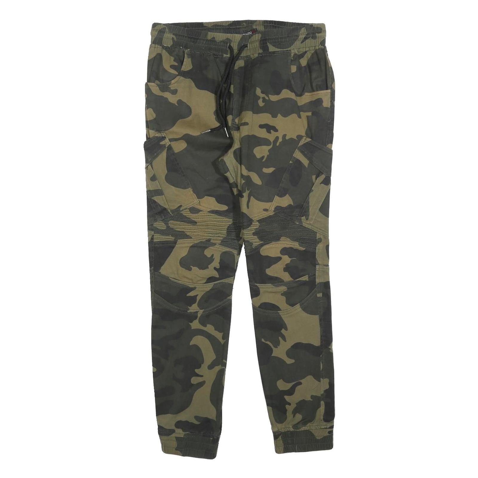 JOHN H Mens Cotton Blend Slim Camouflage Cargo Trousers W30 L28 Drawstring Waist Refurbished - N/A refurbished available on Cerqular