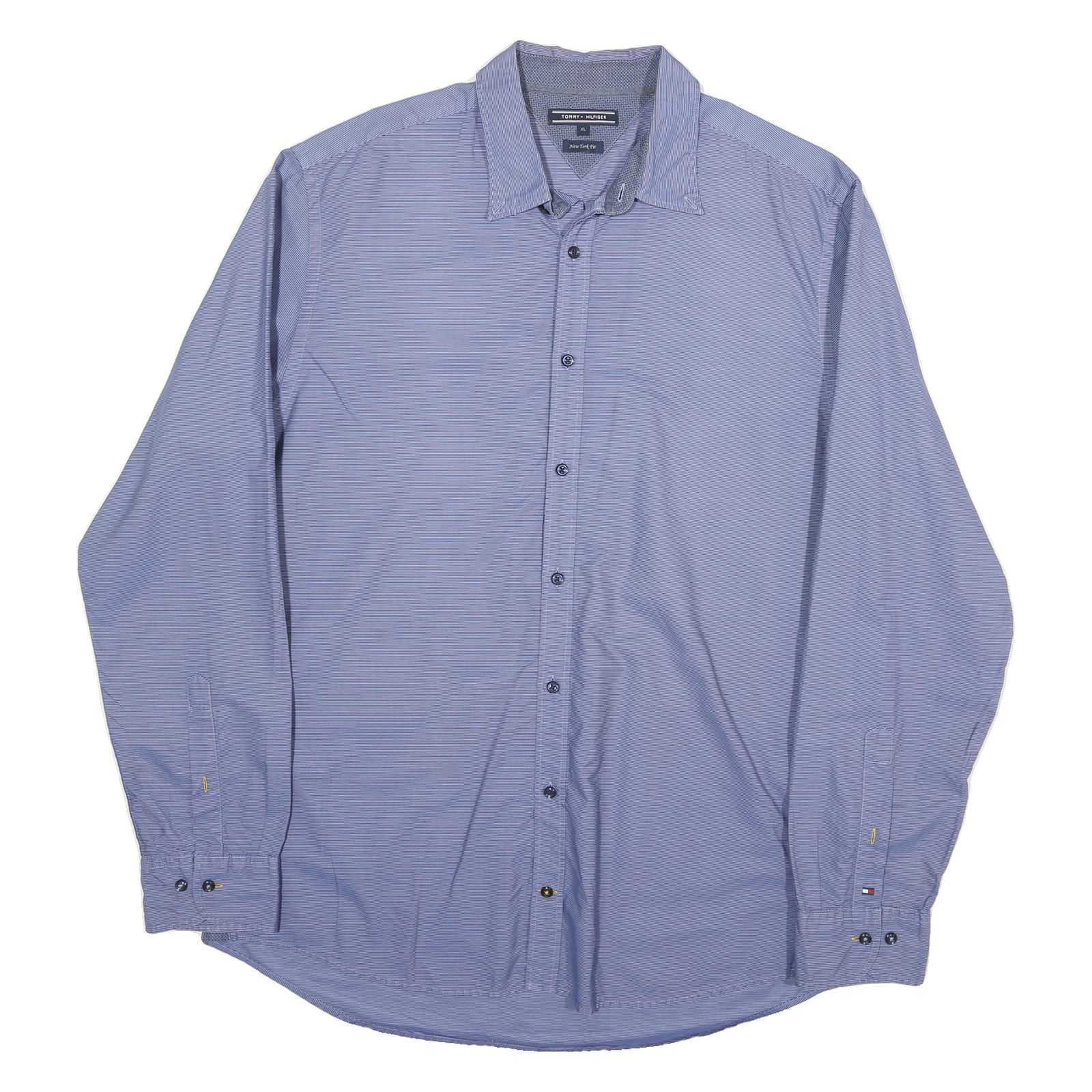 TOMMY HILFIGER Mens Blue Plain Shirt XL Cotton Blend Long Sleeve Classic Fit Refurbished - N/A refurbished available on Cerqular