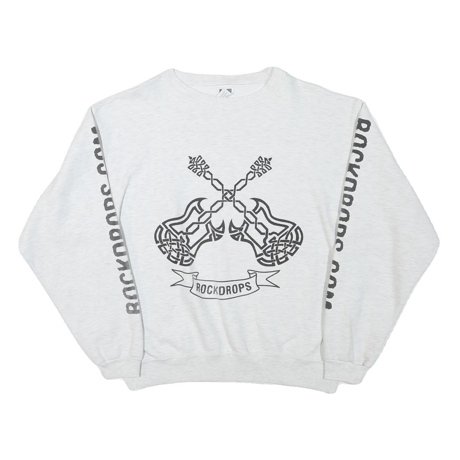 COTTON DELUXE Mens White Rockdrops Crew Neck L Sweatshirt Graphic Print Refurbished - N/A refurbished available on Cerqular