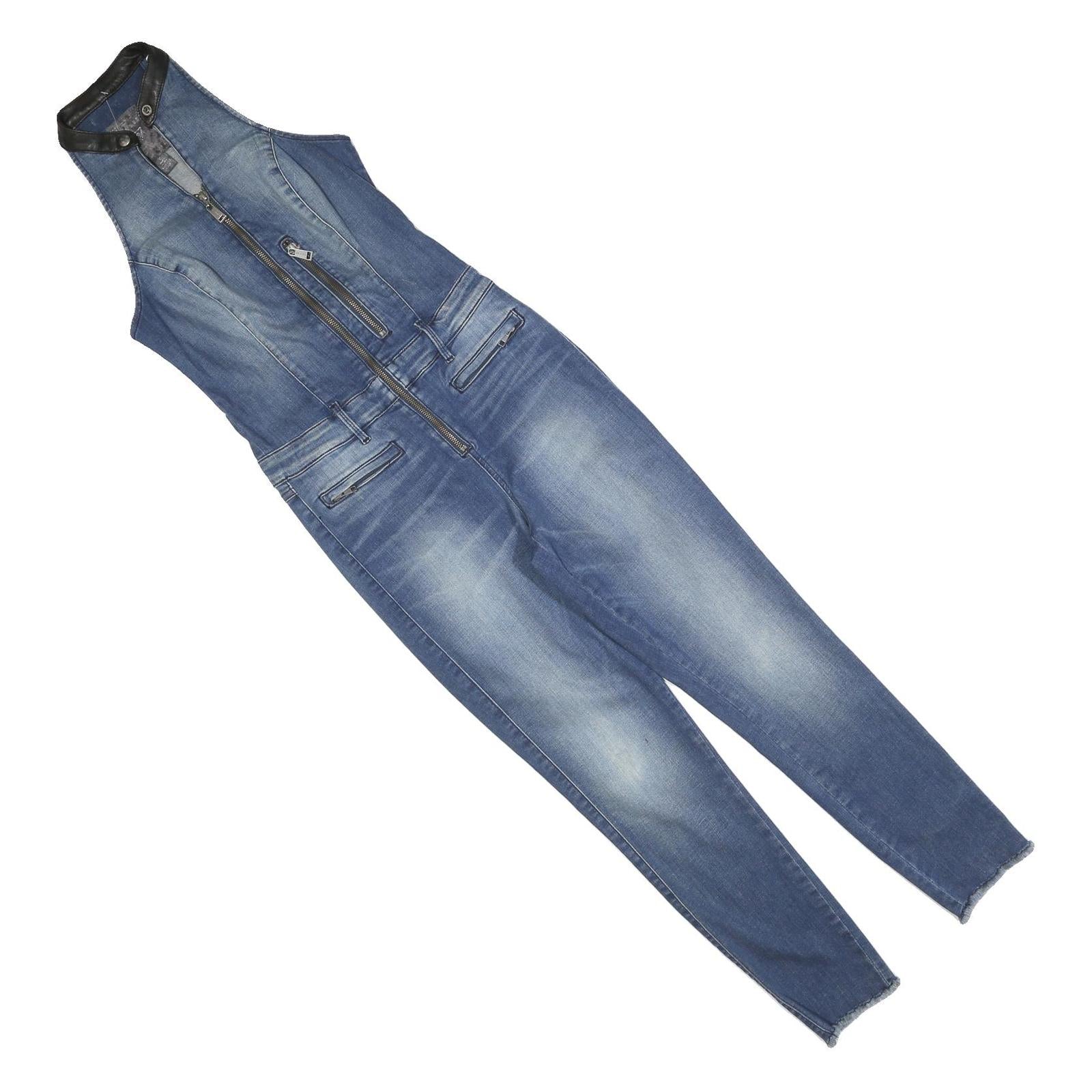 GUESS Womens Blue Denim Playsuit XS Zip Front Slim Fit Casual Refurbished - N/A refurbished available on Cerqular